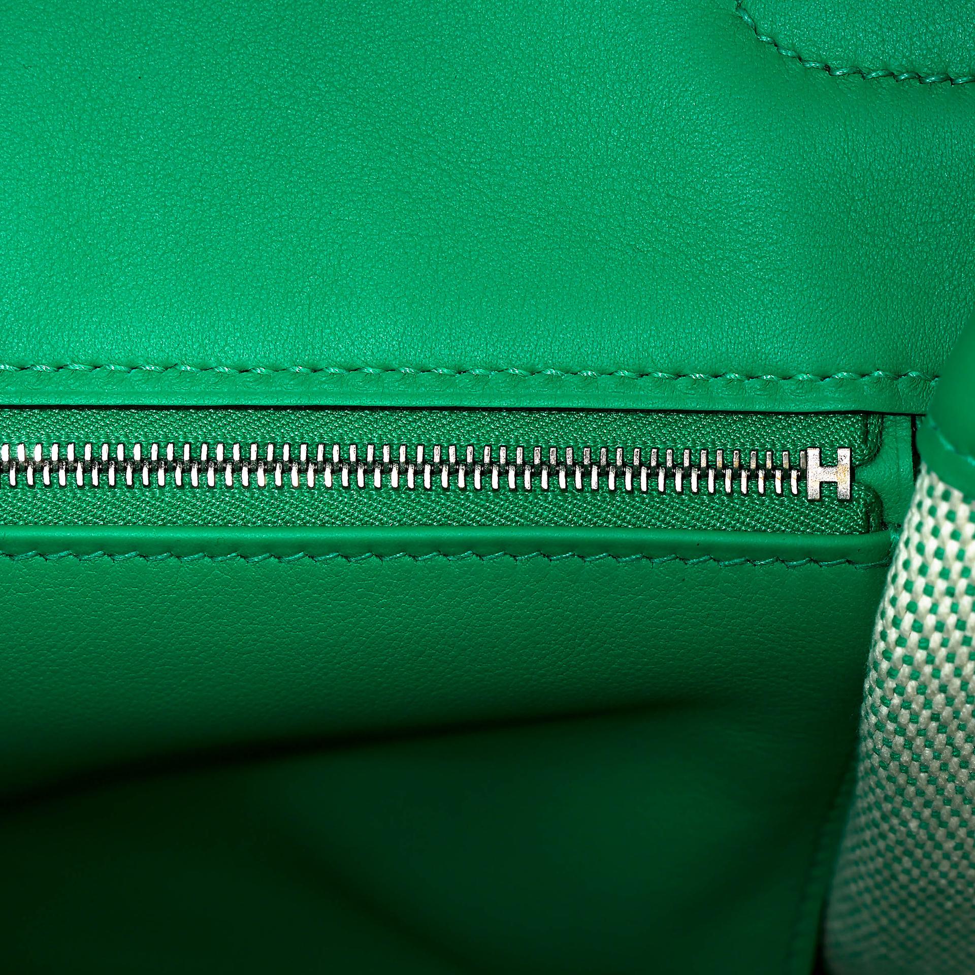 Excellent ( Rank SA ) HERMÈS Limited Edition Birkin 35 Fray Fray Menthe (6W) Swift Canvas Palladium hardware Z (2021) - 14