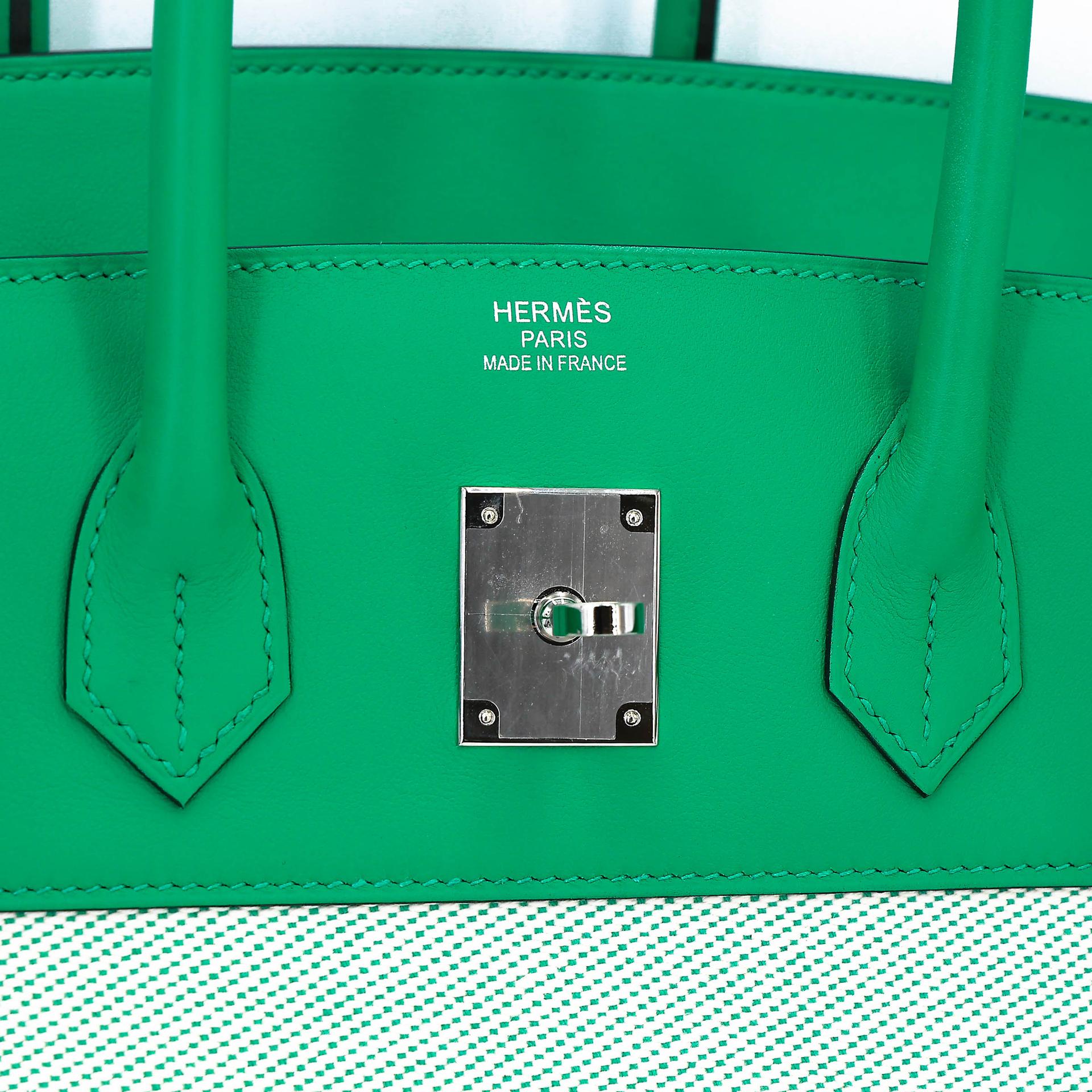 Excellent ( Rank SA ) HERMÈS Limited Edition Birkin 35 Fray Fray Menthe (6W) Swift Canvas Palladium hardware Z (2021) - 10