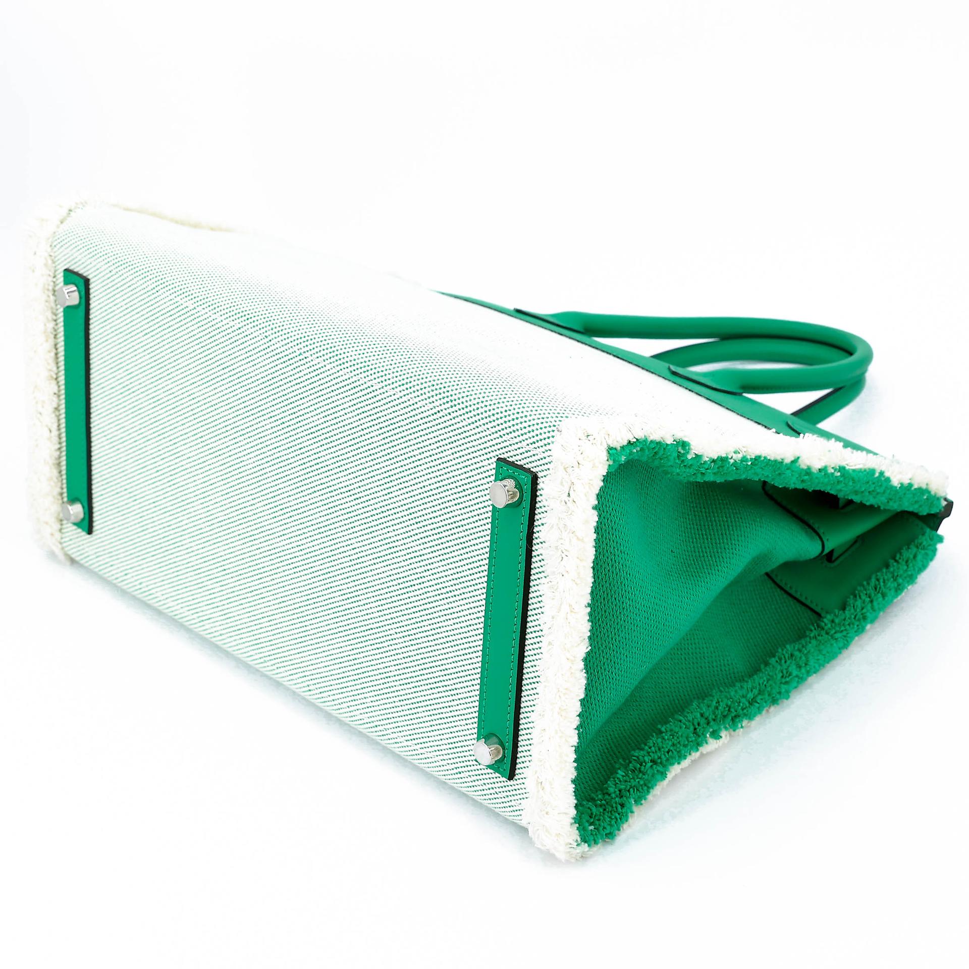 Excellent ( Rank SA ) HERMÈS Limited Edition Birkin 35 Fray Fray Menthe (6W) Swift Canvas Palladium hardware Z (2021) - 6