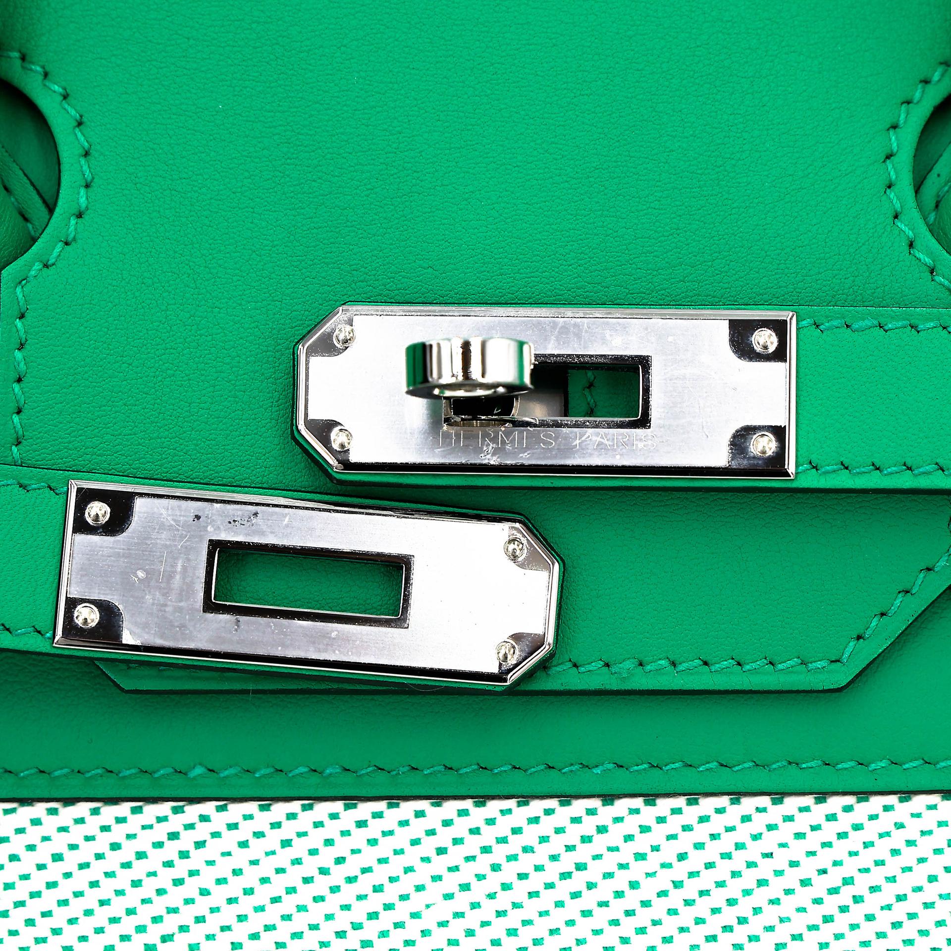 Excellent ( Rank SA ) HERMÈS Limited Edition Birkin 35 Fray Fray Menthe (6W) Swift Canvas Palladium hardware Z (2021) - 8