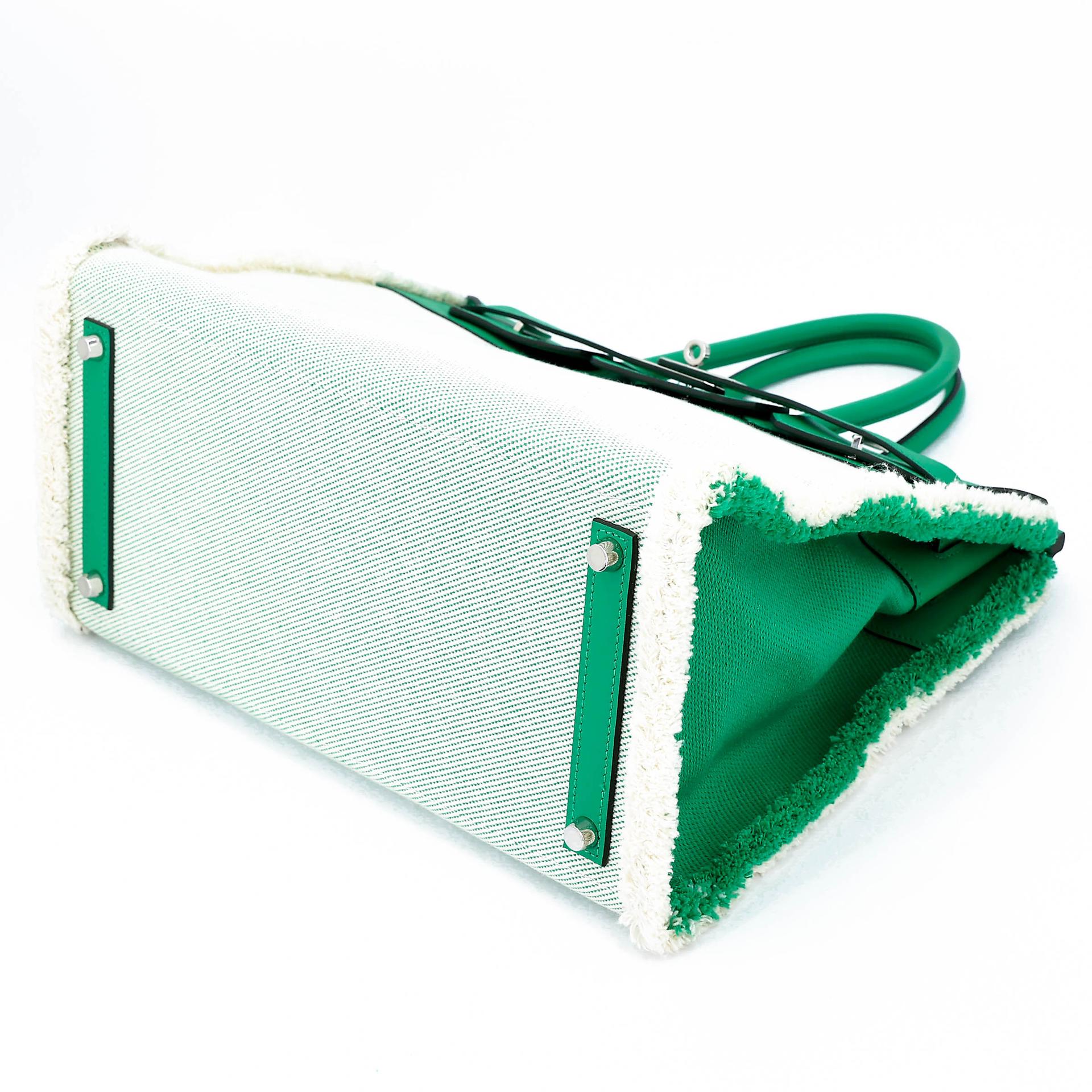 Excellent ( Rank SA ) HERMÈS Limited Edition Birkin 35 Fray Fray Menthe (6W) Swift Canvas Palladium hardware Z (2021) - 4