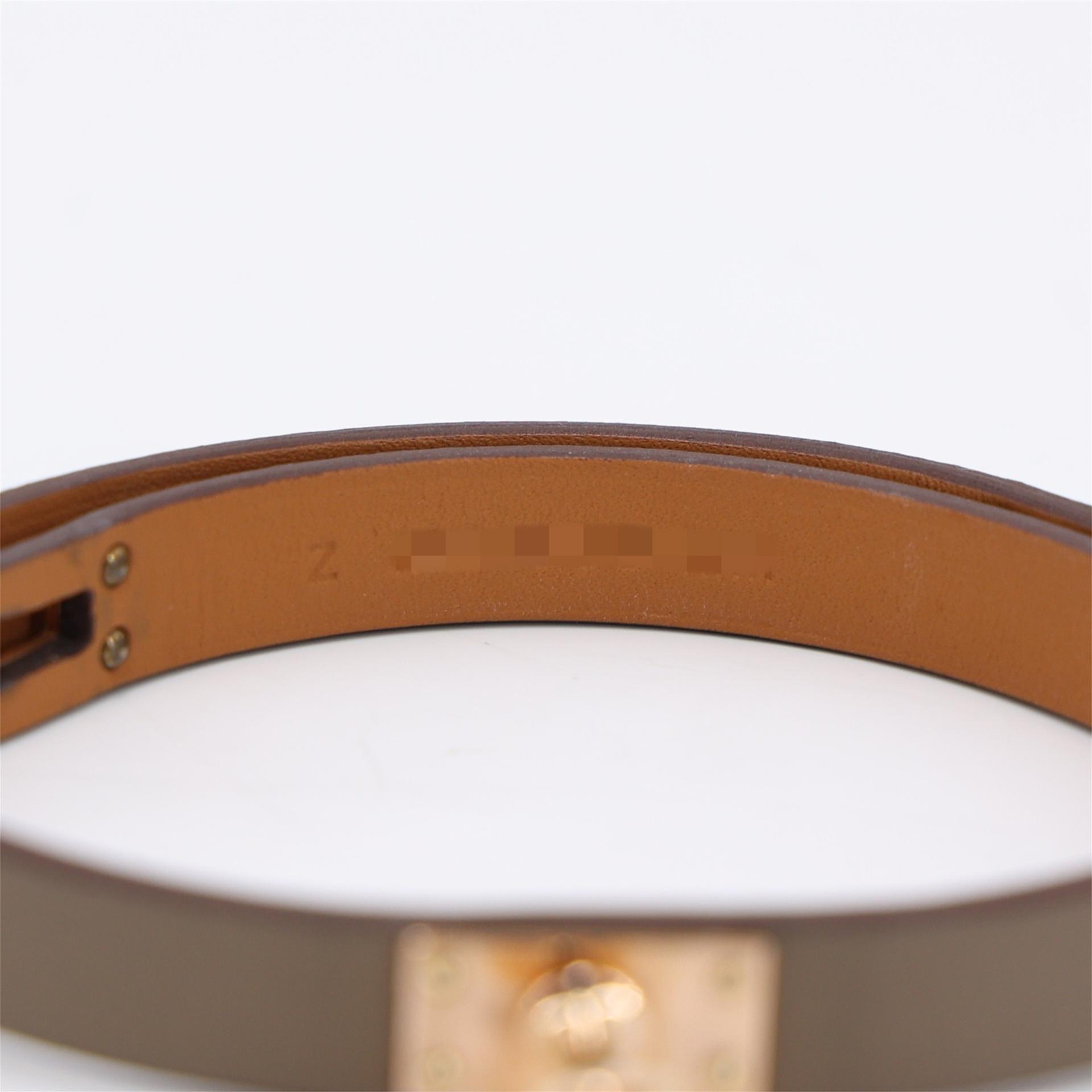 Excellent ( Rank SA ) HERMÈS Mini Kelly Double Tour bracelet Etoupe (18) Swift Rose Gold hardware Z (2021) - 12