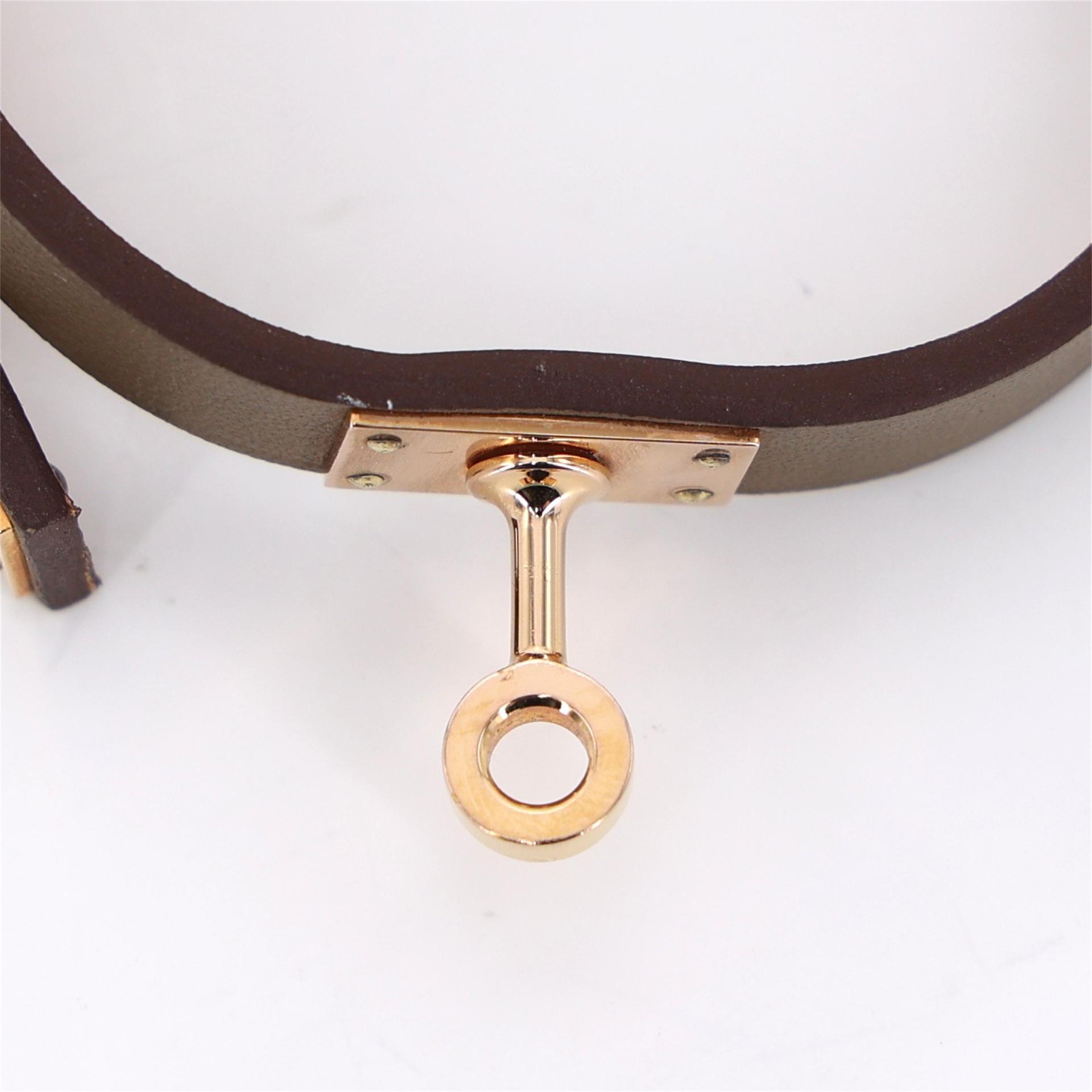 Excellent ( Rank SA ) HERMÈS Mini Kelly Double Tour bracelet Etoupe (18) Swift Rose Gold hardware Z (2021) - 9