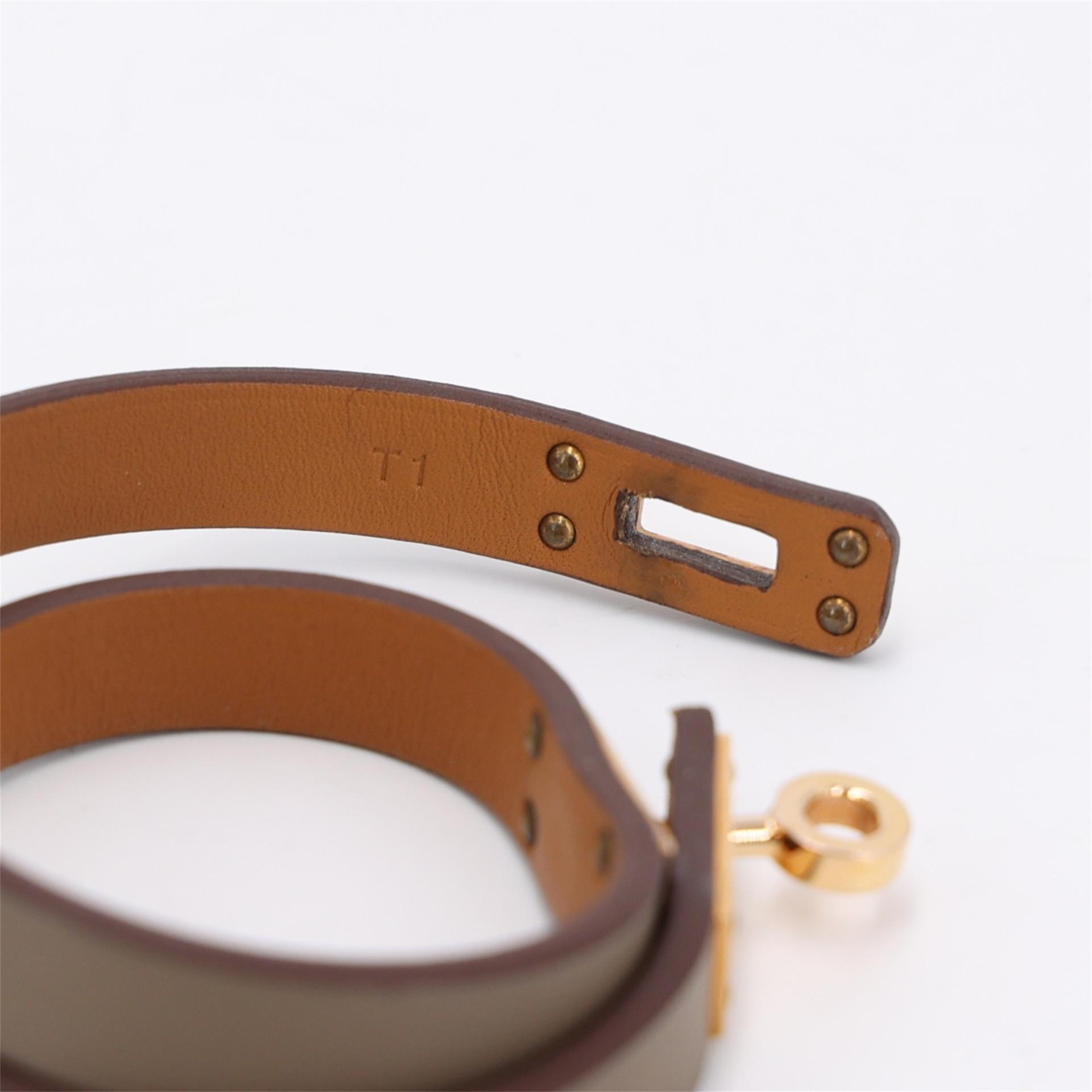 Excellent ( Rank SA ) HERMÈS Mini Kelly Double Tour bracelet Etoupe (18) Swift Rose Gold hardware Z (2021) - 11