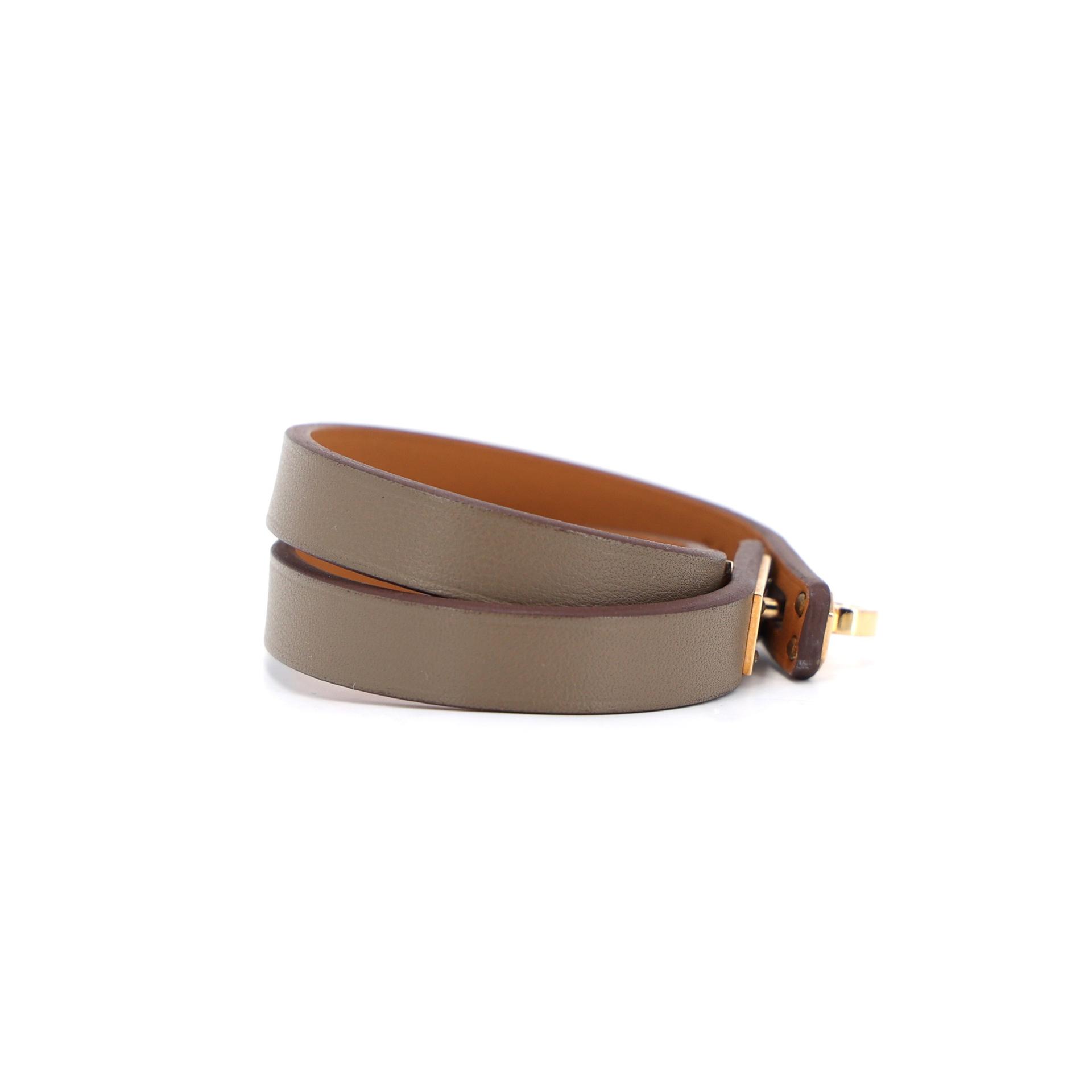 Excellent ( Rank SA ) HERMÈS Mini Kelly Double Tour bracelet Etoupe (18) Swift Rose Gold hardware Z (2021) - 5