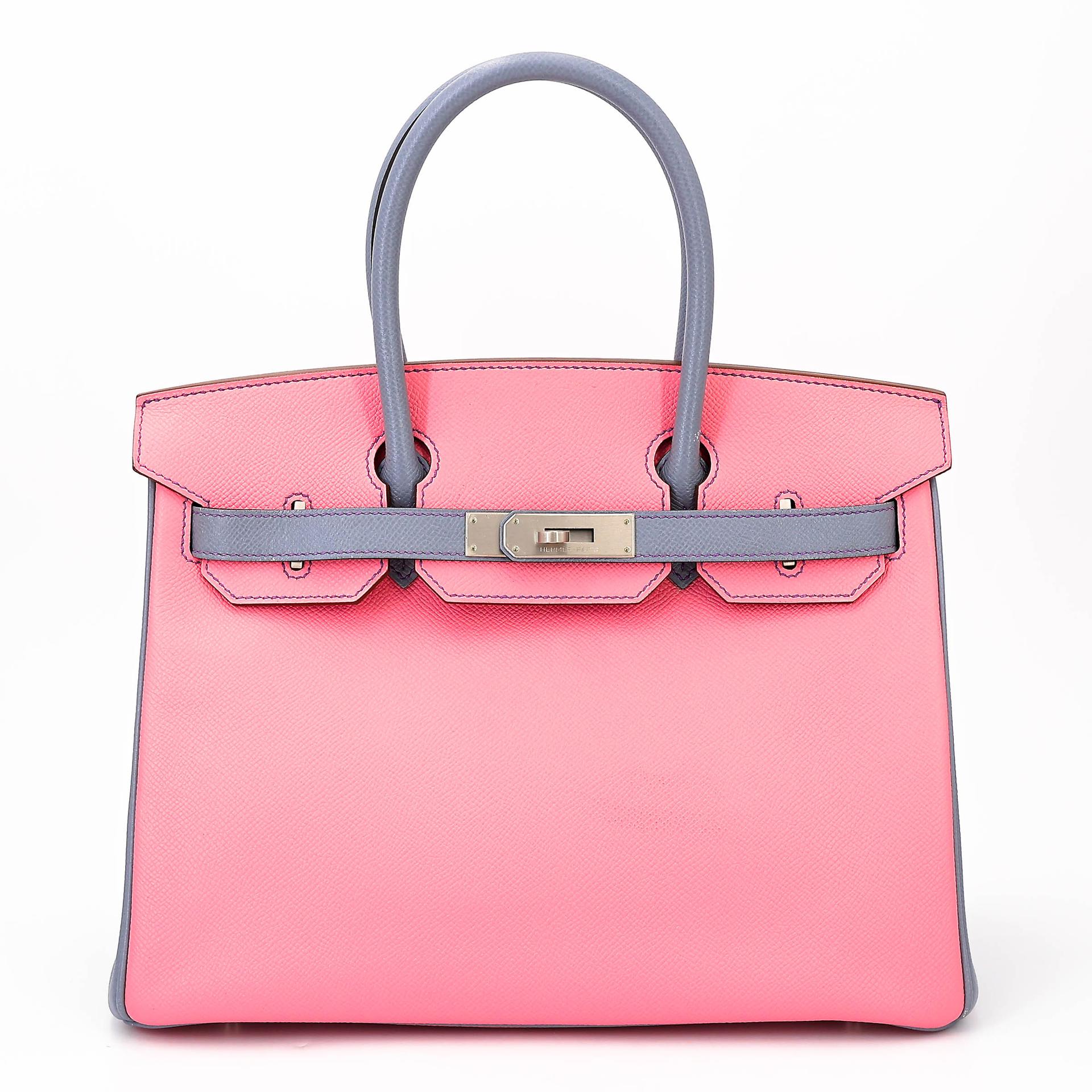 ランク A HERMÈS エルメス スペシャルオーダー バーキン30 ローズコンフェッティ (1Q) ブルーラン (J7) エプソン マットシルバー金具 □R刻印 (2014) - 1