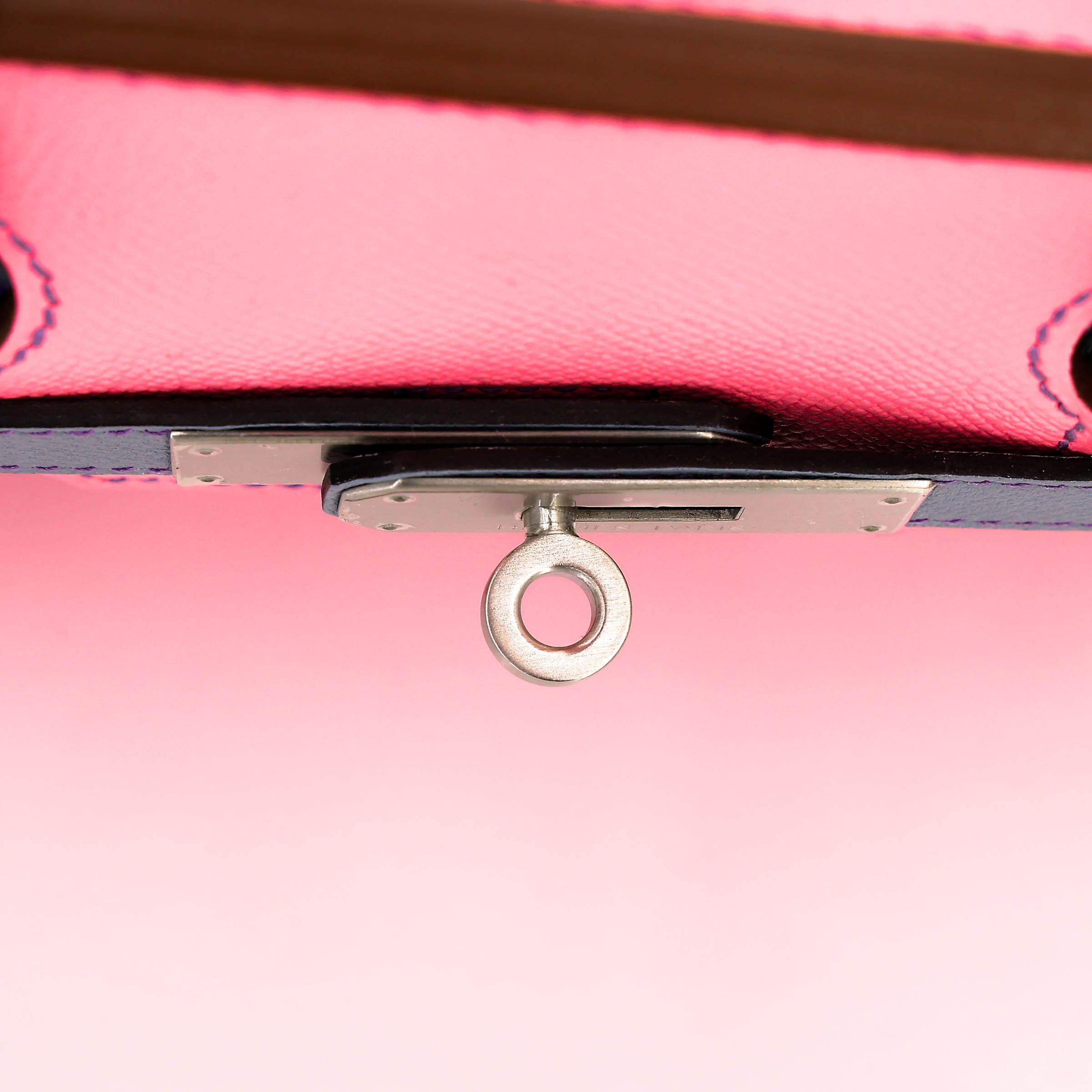 Very Good ( Rank A) HERMÈS Special Order Birkin 30 HSS Rose Confetti (1Q) Bleu Lin (J7) Epsom Brushed Palladium Square R (2014) - 24