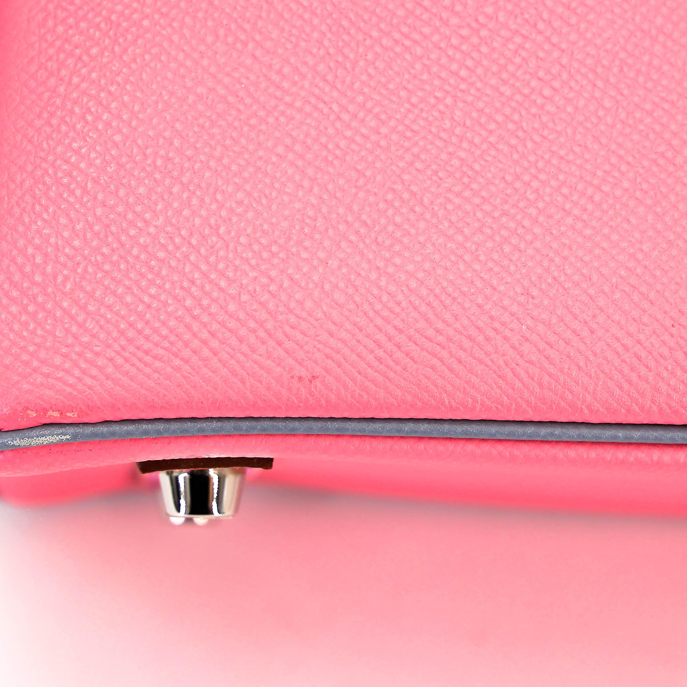 Very Good ( Rank A) HERMÈS Special Order Birkin 30 HSS Rose Confetti (1Q) Bleu Lin (J7) Epsom Brushed Palladium Square R (2014) - 12