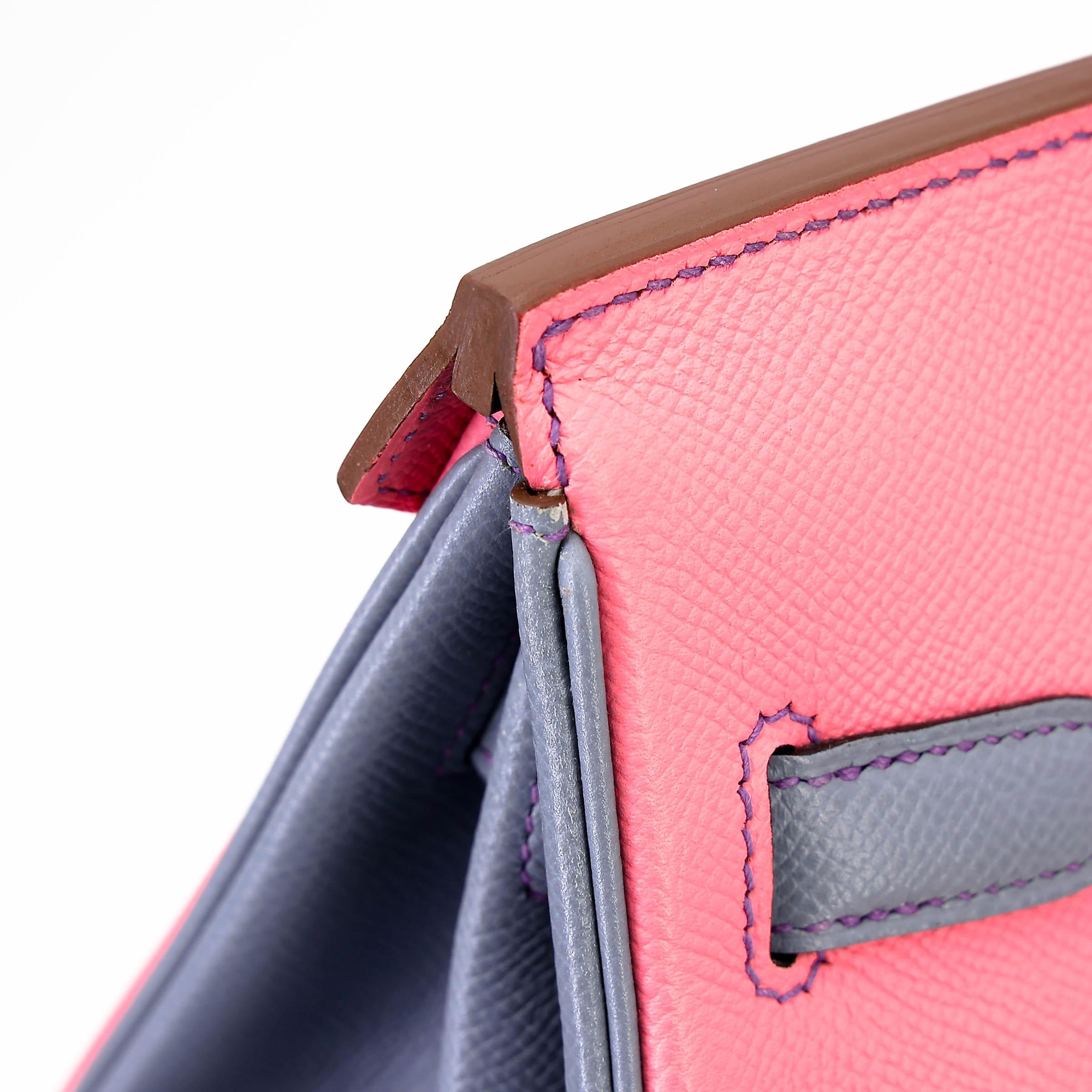 Very Good ( Rank A) HERMÈS Special Order Birkin 30 HSS Rose Confetti (1Q) Bleu Lin (J7) Epsom Brushed Palladium Square R (2014) - 25