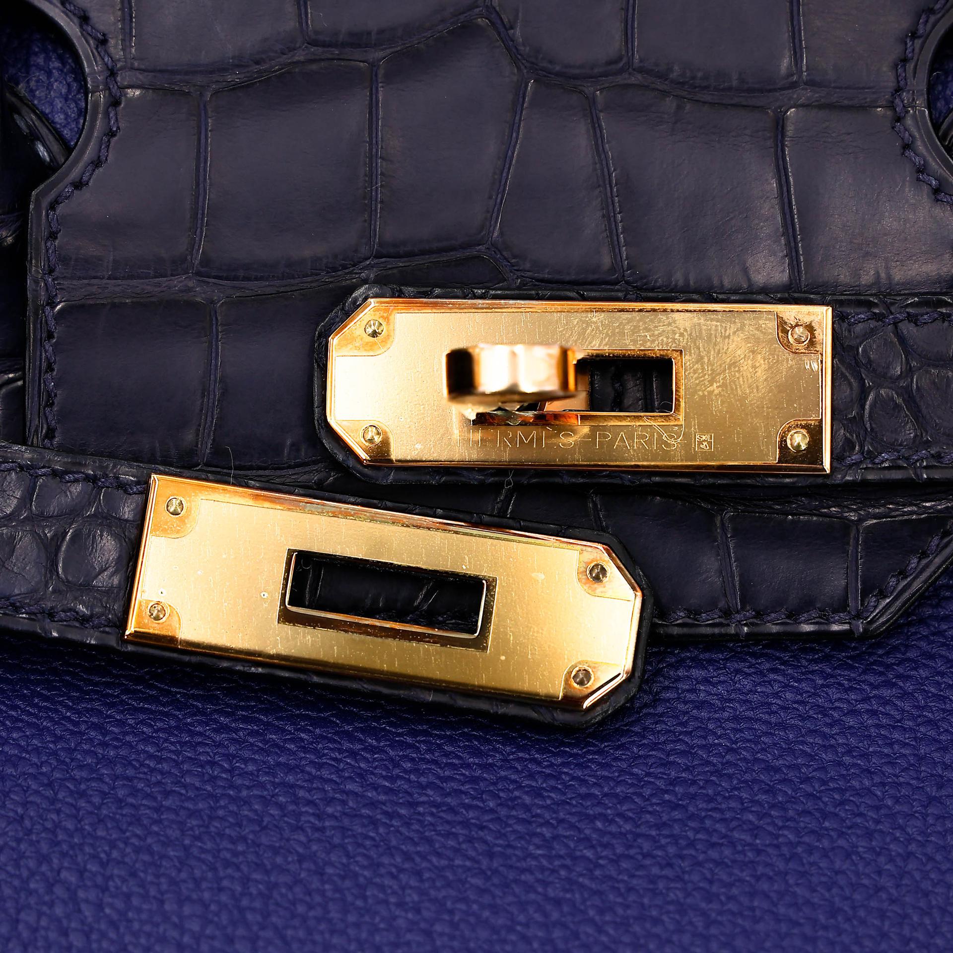 ランク NS 未使用品 HERMÈS エルメス バーキン30 タッチ ブルーサフィール (73) ブルーマリン (78) クロコダイル アリゲーター マット トリヨン ノビーヨ ピンクゴールド金具 C刻印 (2018) - 8
