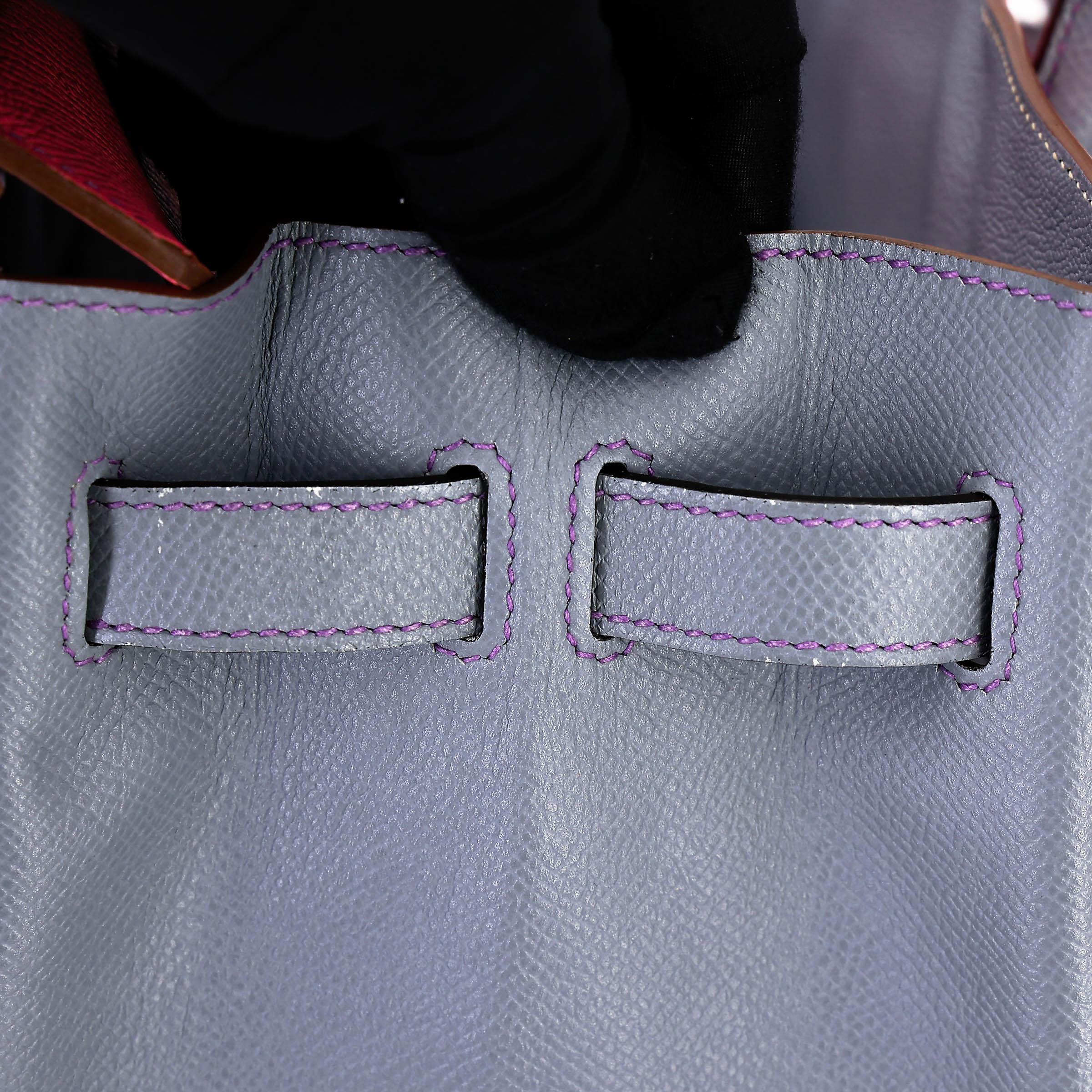 Very Good ( Rank A) HERMÈS Special Order Birkin 30 HSS Rose Confetti (1Q) Bleu Lin (J7) Epsom Brushed Palladium Square R (2014) - 28
