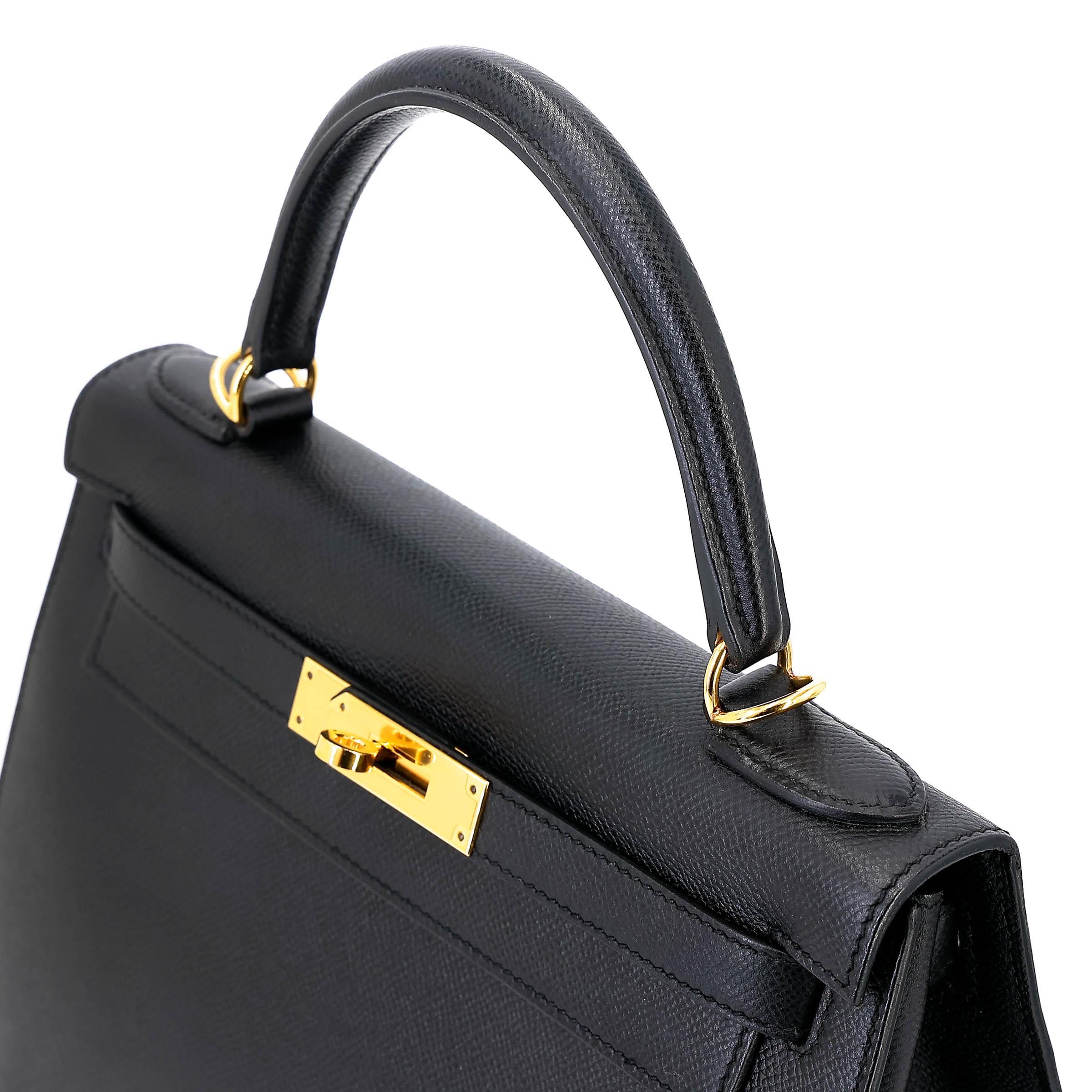 Very Good ( Rank A) HERMÈS Kelly 28 Sellier Noir (89) Epsom Gold hardware C (2018) - 3