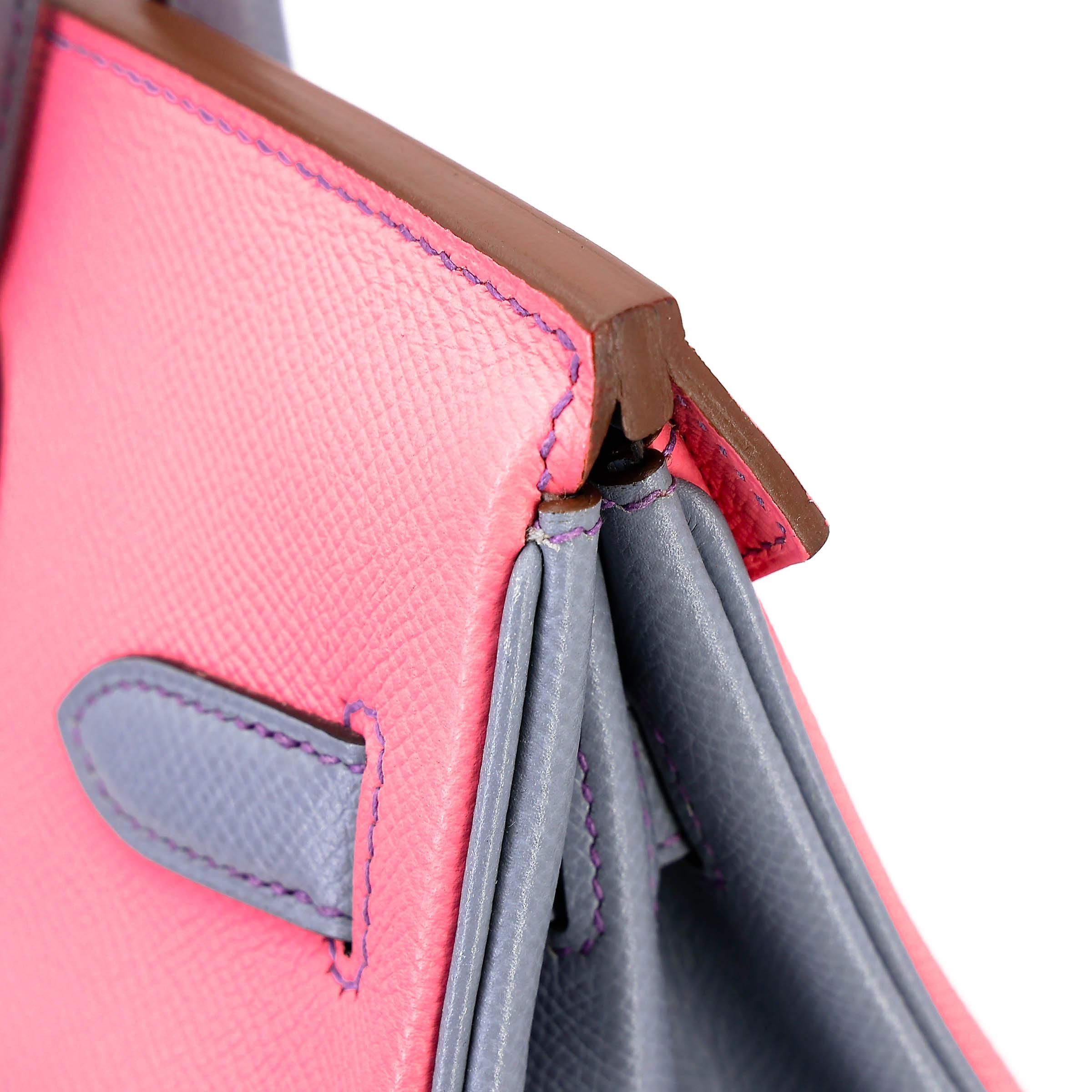 Very Good ( Rank A) HERMÈS Special Order Birkin 30 HSS Rose Confetti (1Q) Bleu Lin (J7) Epsom Brushed Palladium Square R (2014) - 26