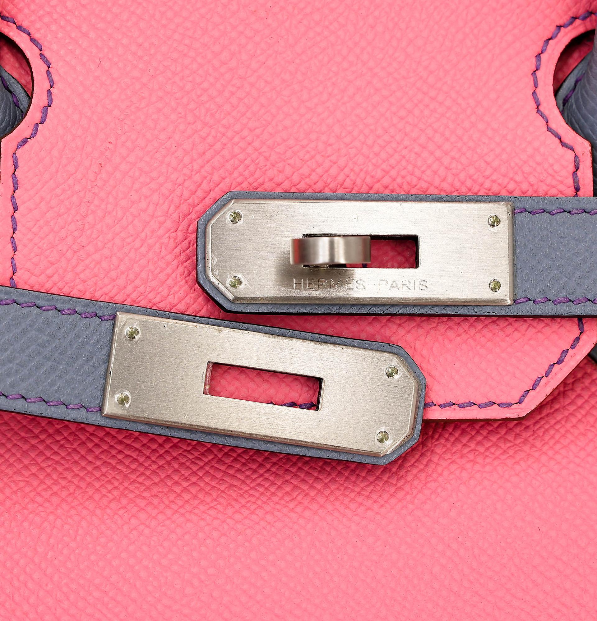 ランク A HERMÈS エルメス スペシャルオーダー バーキン30 ローズコンフェッティ (1Q) ブルーラン (J7) エプソン マットシルバー金具 □R刻印 (2014) - 15