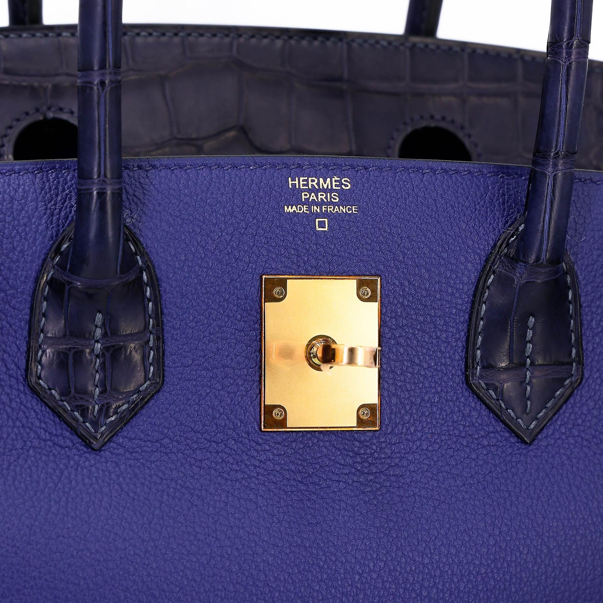 ランク NS 未使用品 HERMÈS エルメス バーキン30 タッチ ブルーサフィール (73) ブルーマリン (78) クロコダイル アリゲーター マット トリヨン ノビーヨ ピンクゴールド金具 C刻印 (2018) - 12