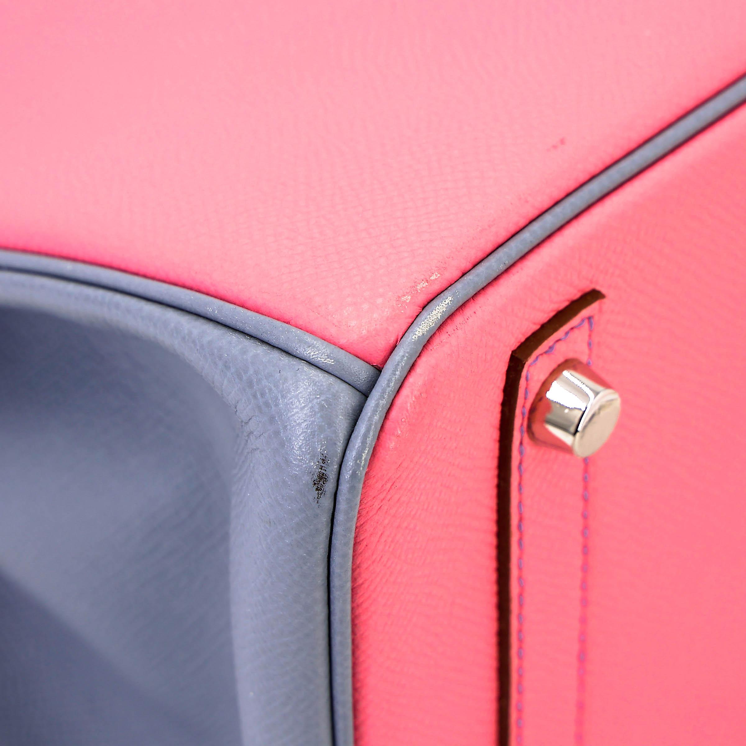 Very Good ( Rank A) HERMÈS Special Order Birkin 30 HSS Rose Confetti (1Q) Bleu Lin (J7) Epsom Brushed Palladium Square R (2014) - 11