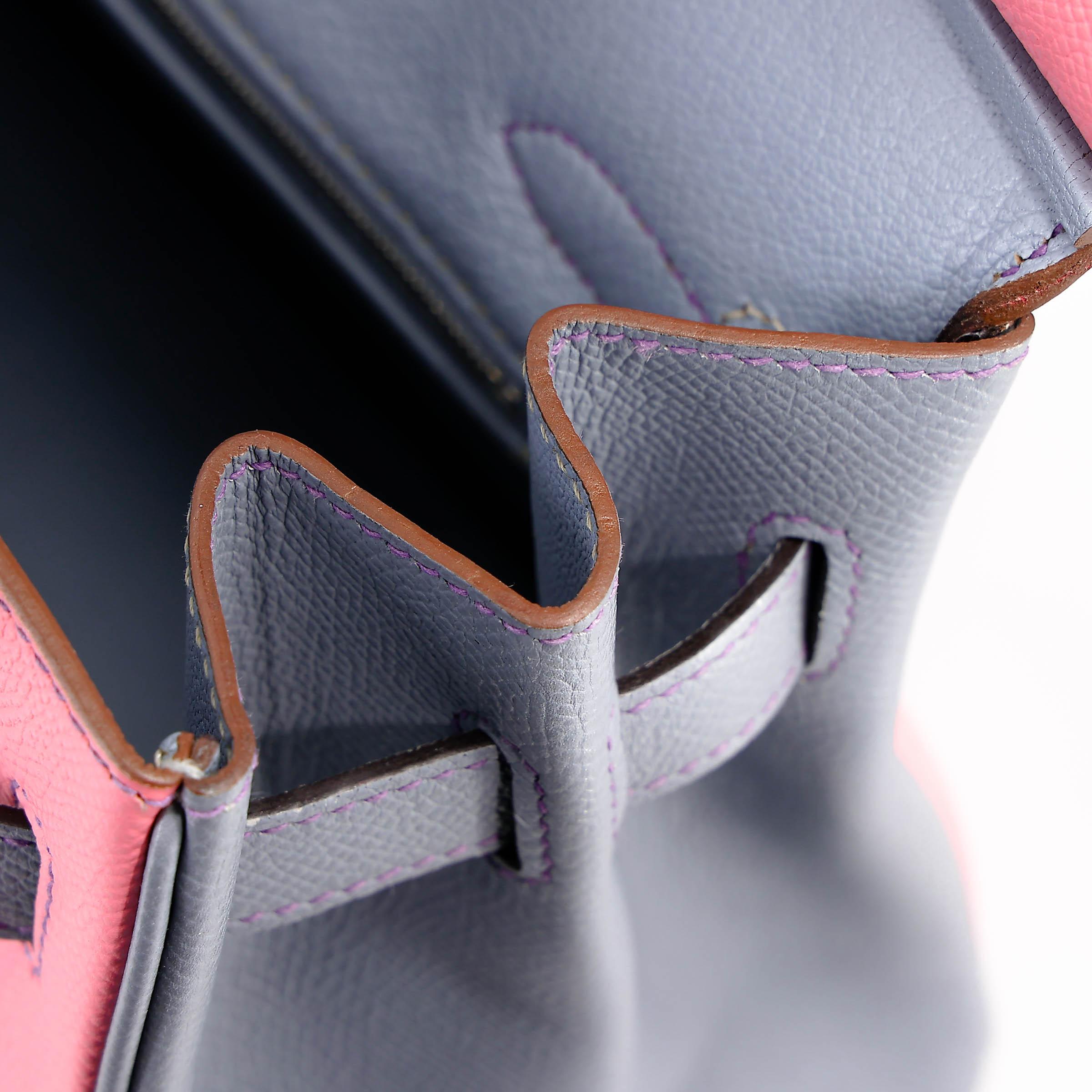 Very Good ( Rank A) HERMÈS Special Order Birkin 30 HSS Rose Confetti (1Q) Bleu Lin (J7) Epsom Brushed Palladium Square R (2014) - 30