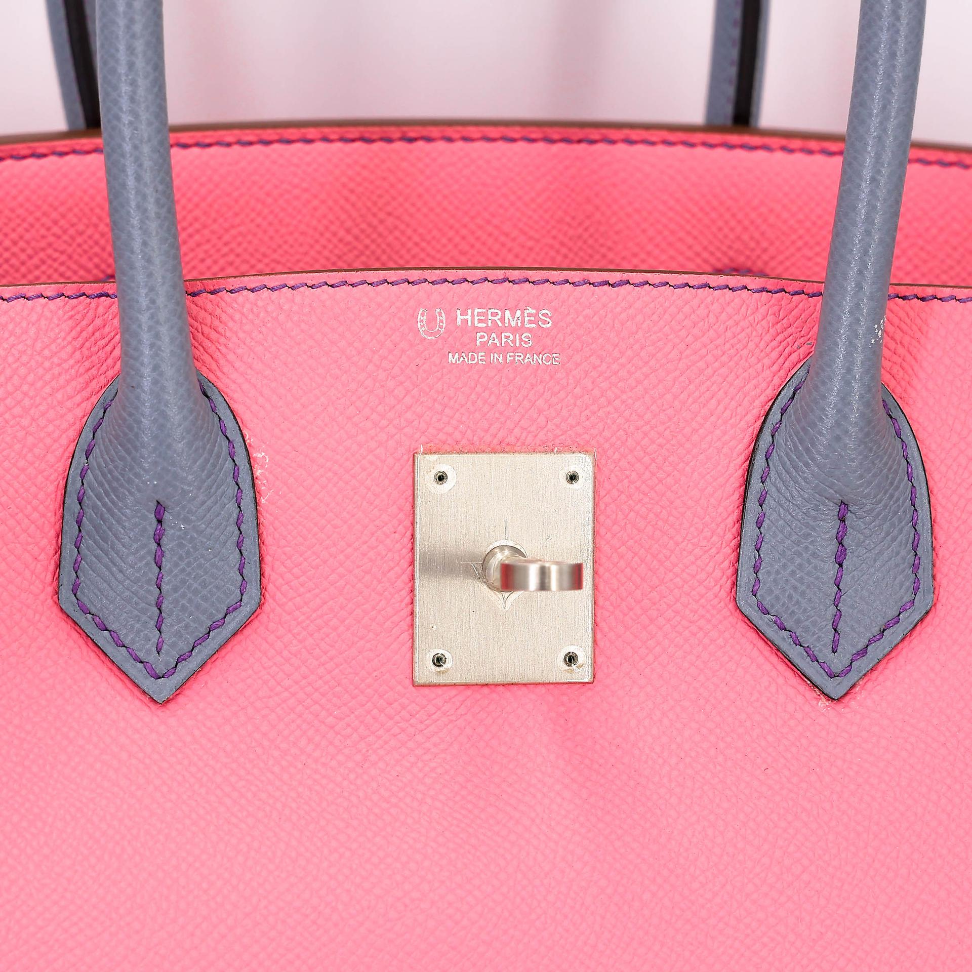 ランク A HERMÈS エルメス スペシャルオーダー バーキン30 ローズコンフェッティ (1Q) ブルーラン (J7) エプソン マットシルバー金具 □R刻印 (2014) - 29