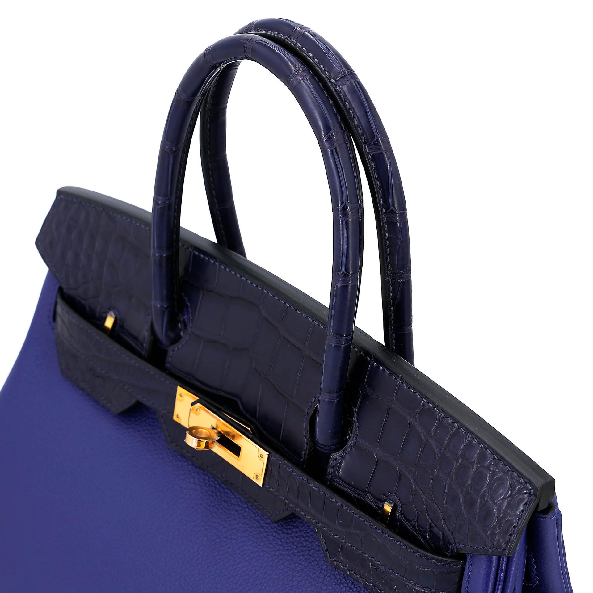 ランク NS 未使用品 HERMÈS エルメス バーキン30 タッチ ブルーサフィール (73) ブルーマリン (78) クロコダイル アリゲーター マット トリヨン ノビーヨ ピンクゴールド金具 C刻印 (2018) - 3