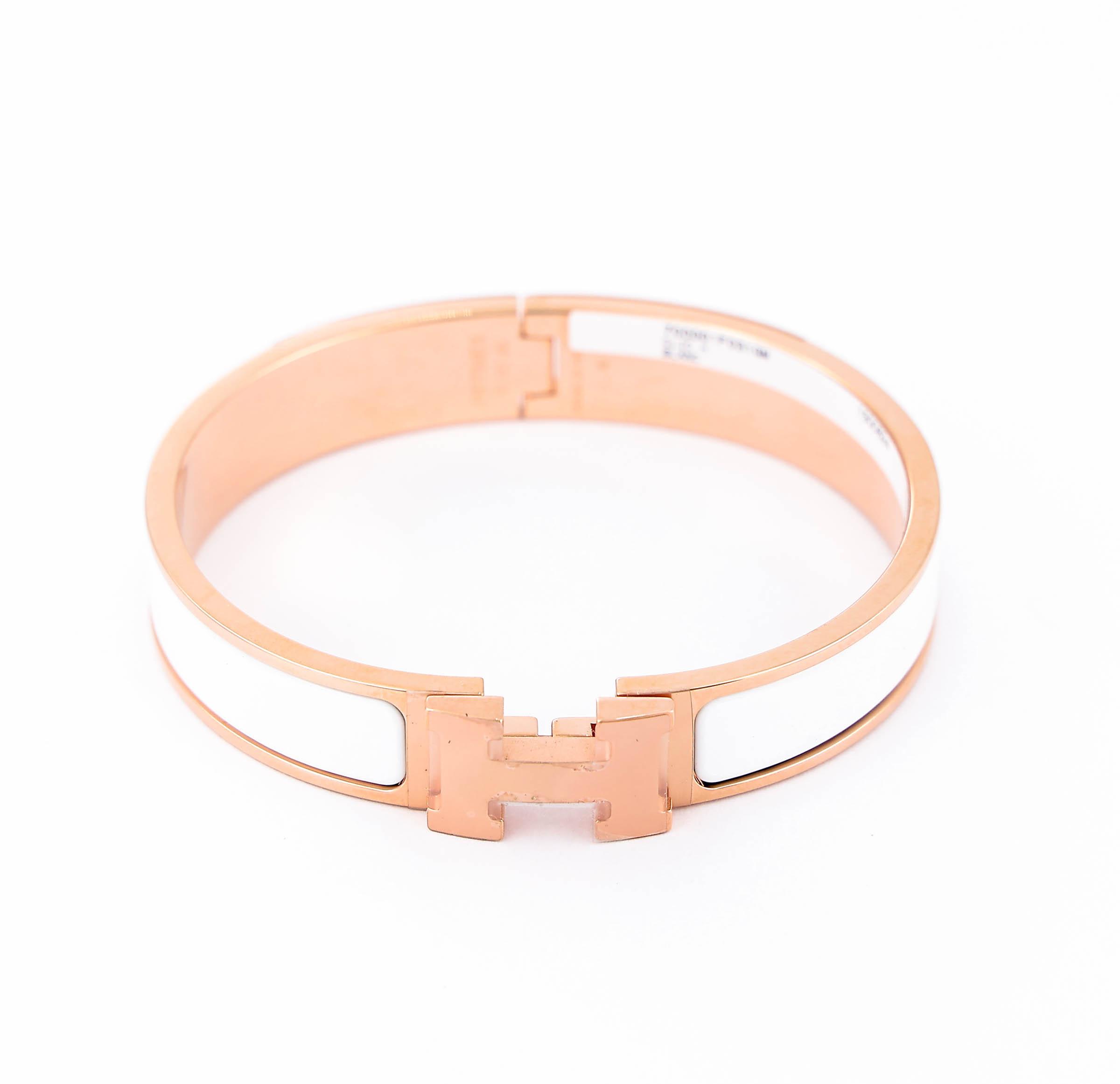Brand New ( Rank N ) HERMÈS Clic H GM bracelet White (01) Rose Gold hardware - 1