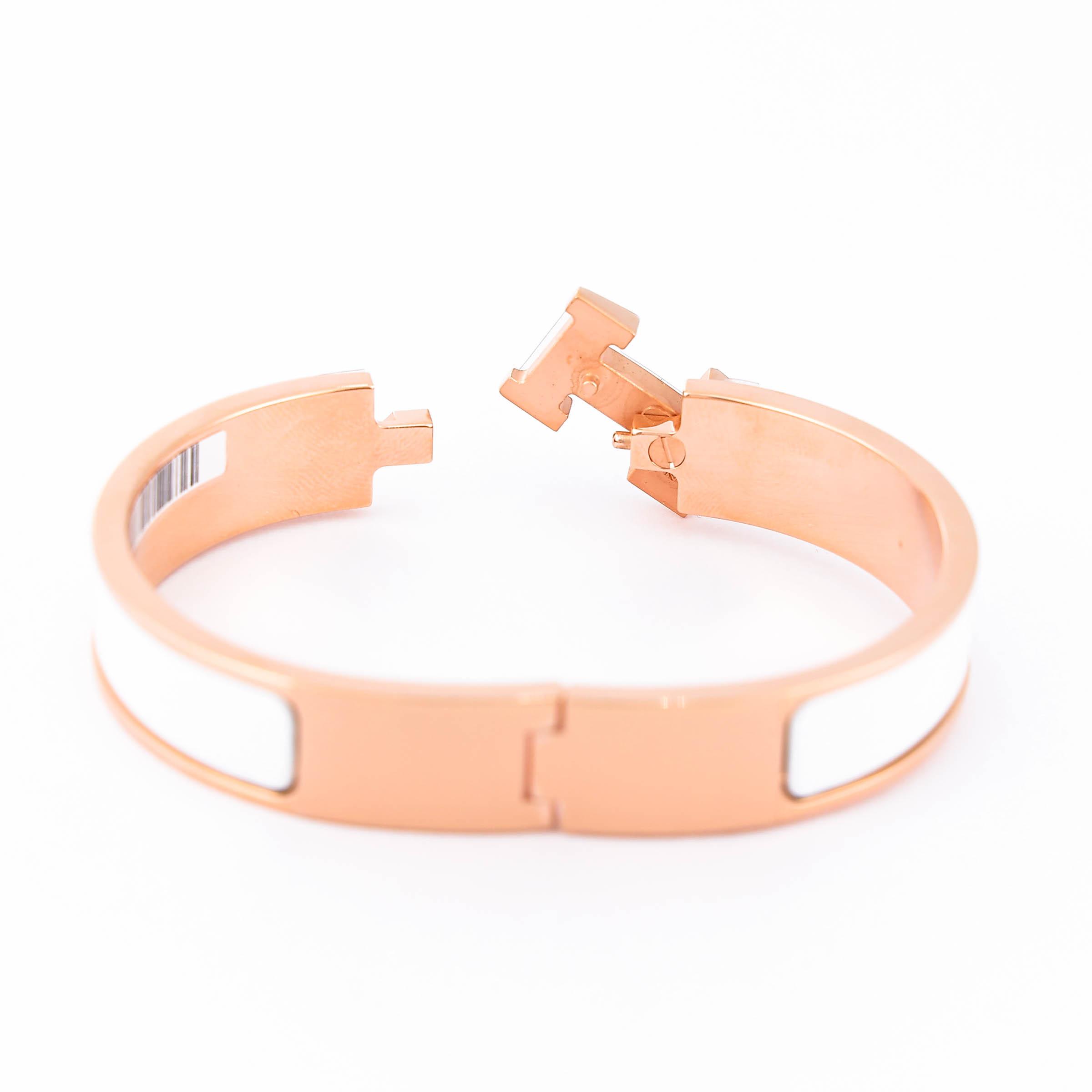 Brand New ( Rank N ) HERMÈS Clic H PM bracelet White (01) Rose Gold Rose Gold hardware - 11
