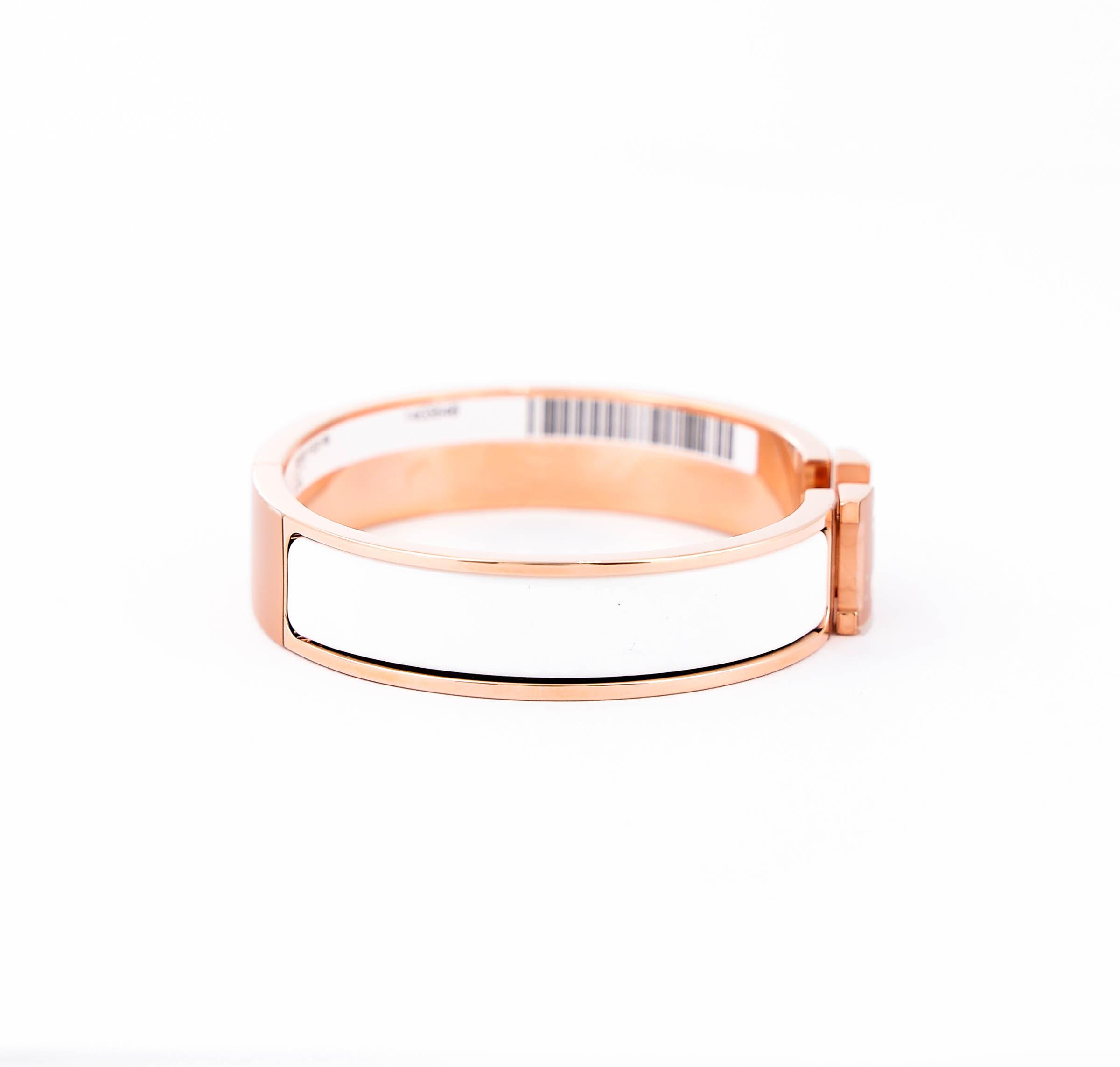 Brand New ( Rank N ) HERMÈS Clic H PM bracelet White (01) Rose Gold Rose Gold hardware - 6