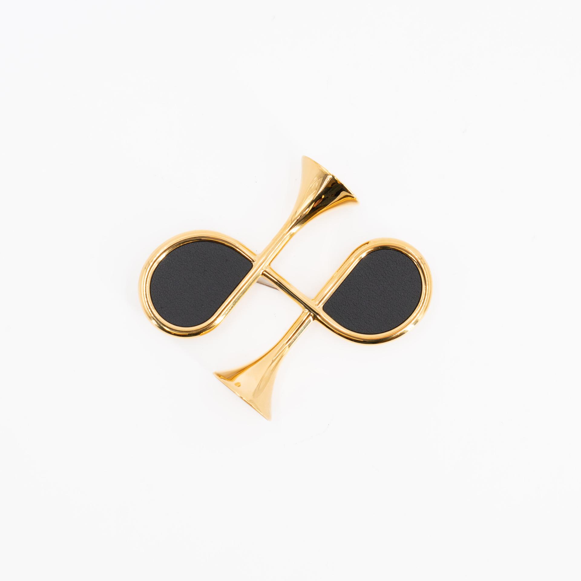 Brand New ( Rank N ) HERMÈS Cor H brooch Noir (89) Swift Gold hardware - 13