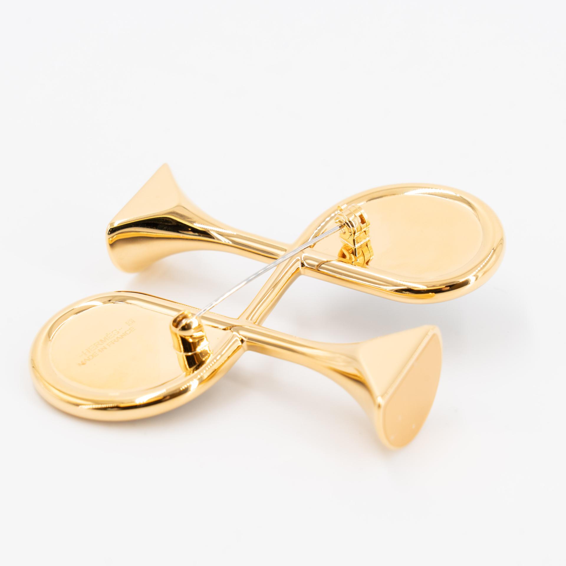 Brand New ( Rank N ) HERMÈS Cor H brooch Noir (89) Swift Gold hardware - 10