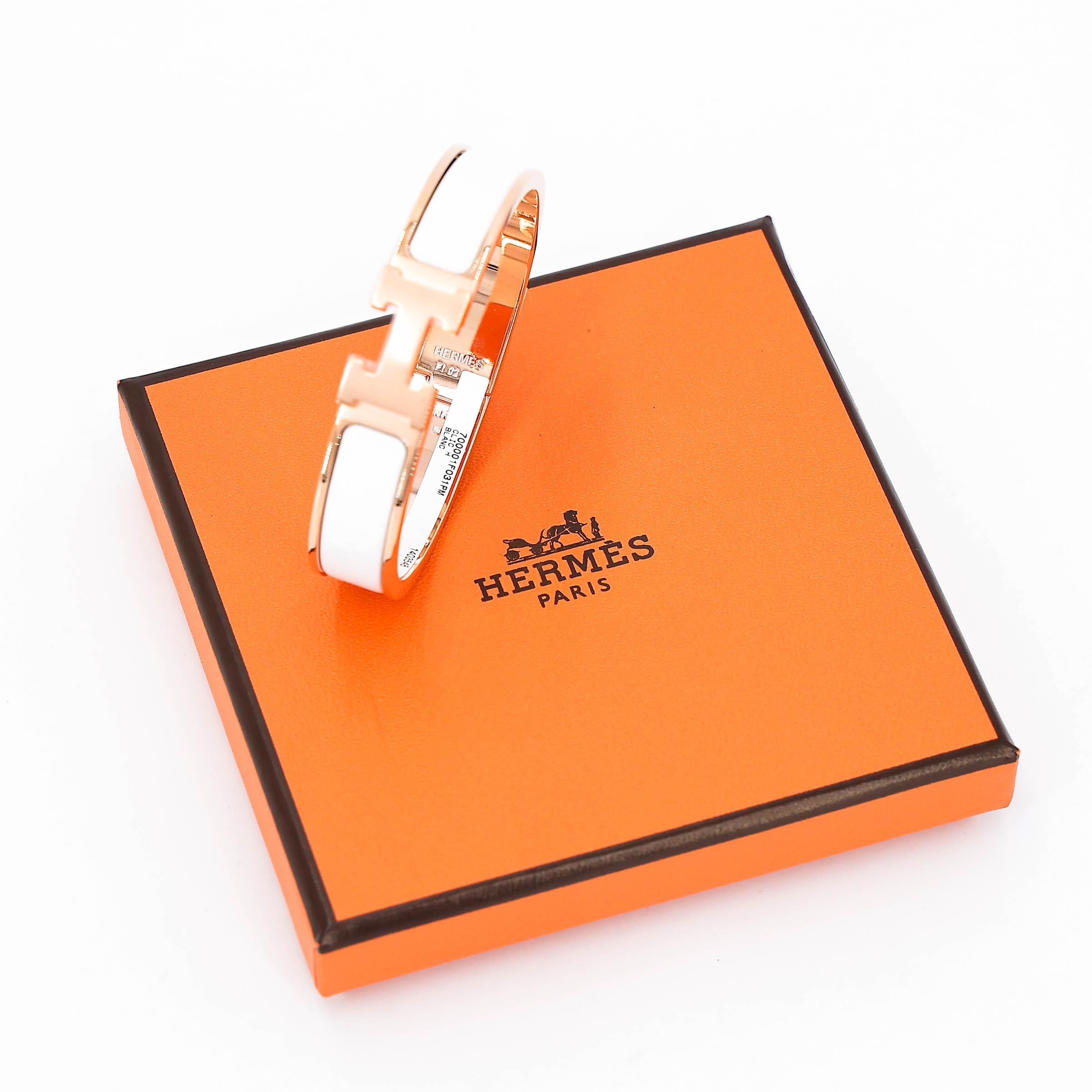 Brand New ( Rank N ) HERMÈS Clic H PM bracelet White (01) Rose Gold Rose Gold hardware - 3