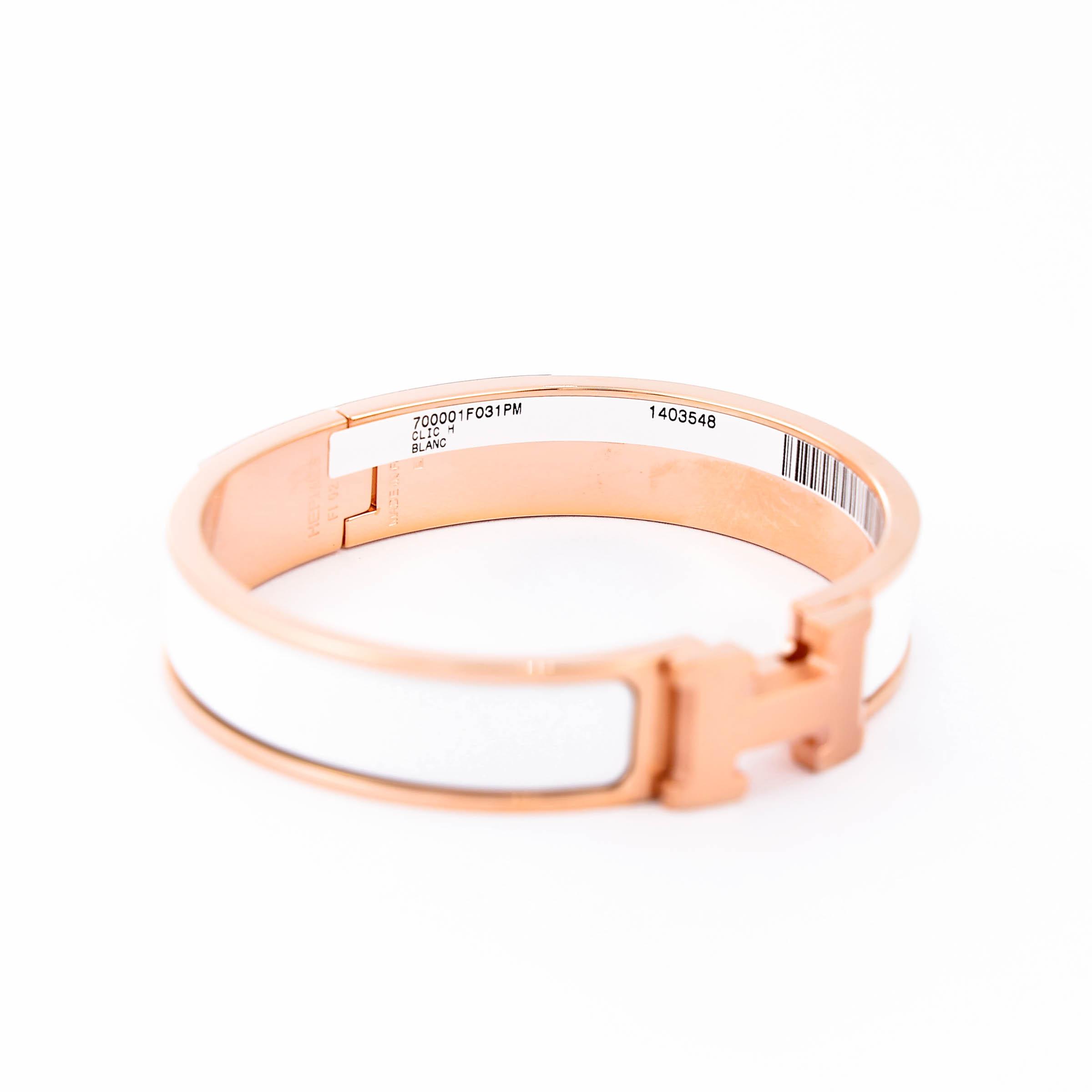 Brand New ( Rank N ) HERMÈS Clic H PM bracelet White (01) Rose Gold Rose Gold hardware - 9