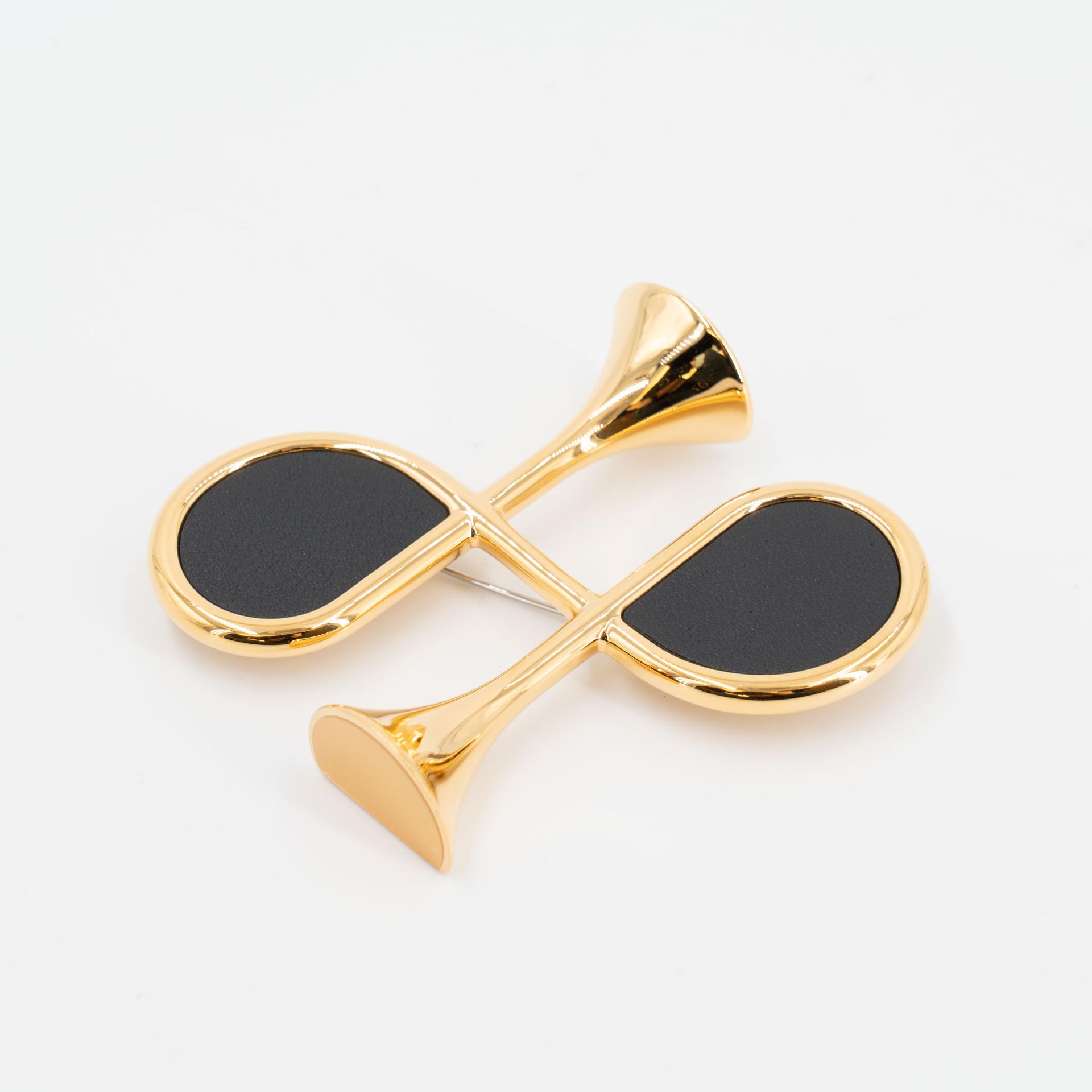 Brand New ( Rank N ) HERMÈS Cor H brooch Noir (89) Swift Gold hardware - 6