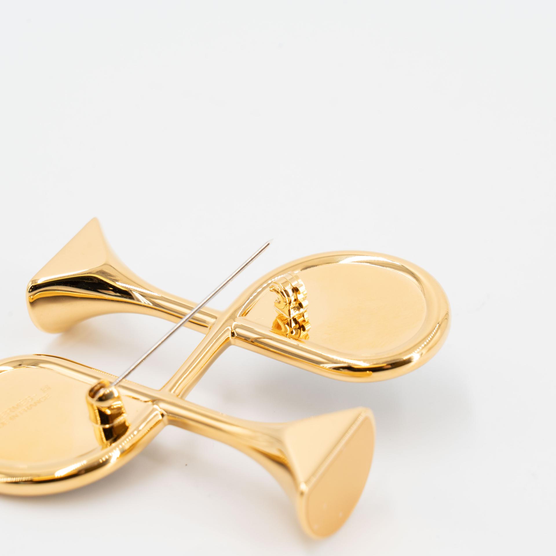 Brand New ( Rank N ) HERMÈS Cor H brooch Noir (89) Swift Gold hardware - 11