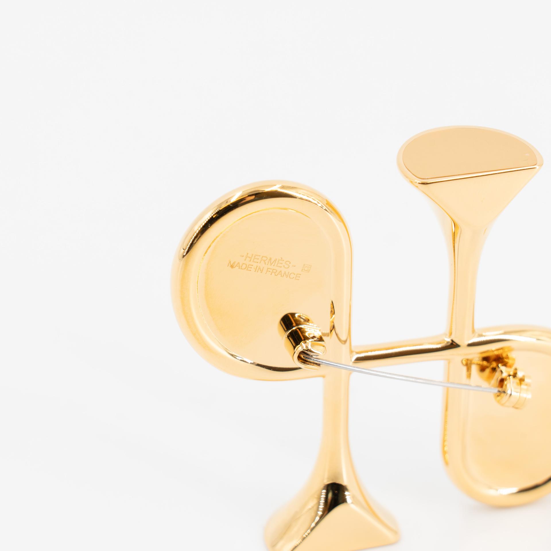 Brand New ( Rank N ) HERMÈS Cor H brooch Noir (89) Swift Gold hardware - 9