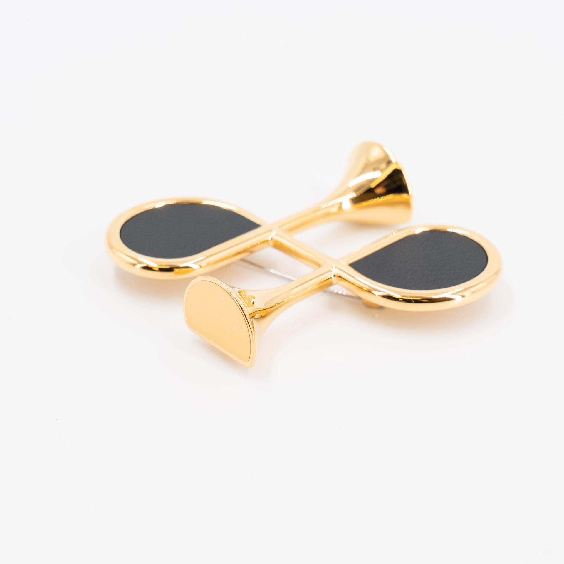 Brand New ( Rank N ) HERMÈS Cor H brooch Noir (89) Swift Gold hardware - 7