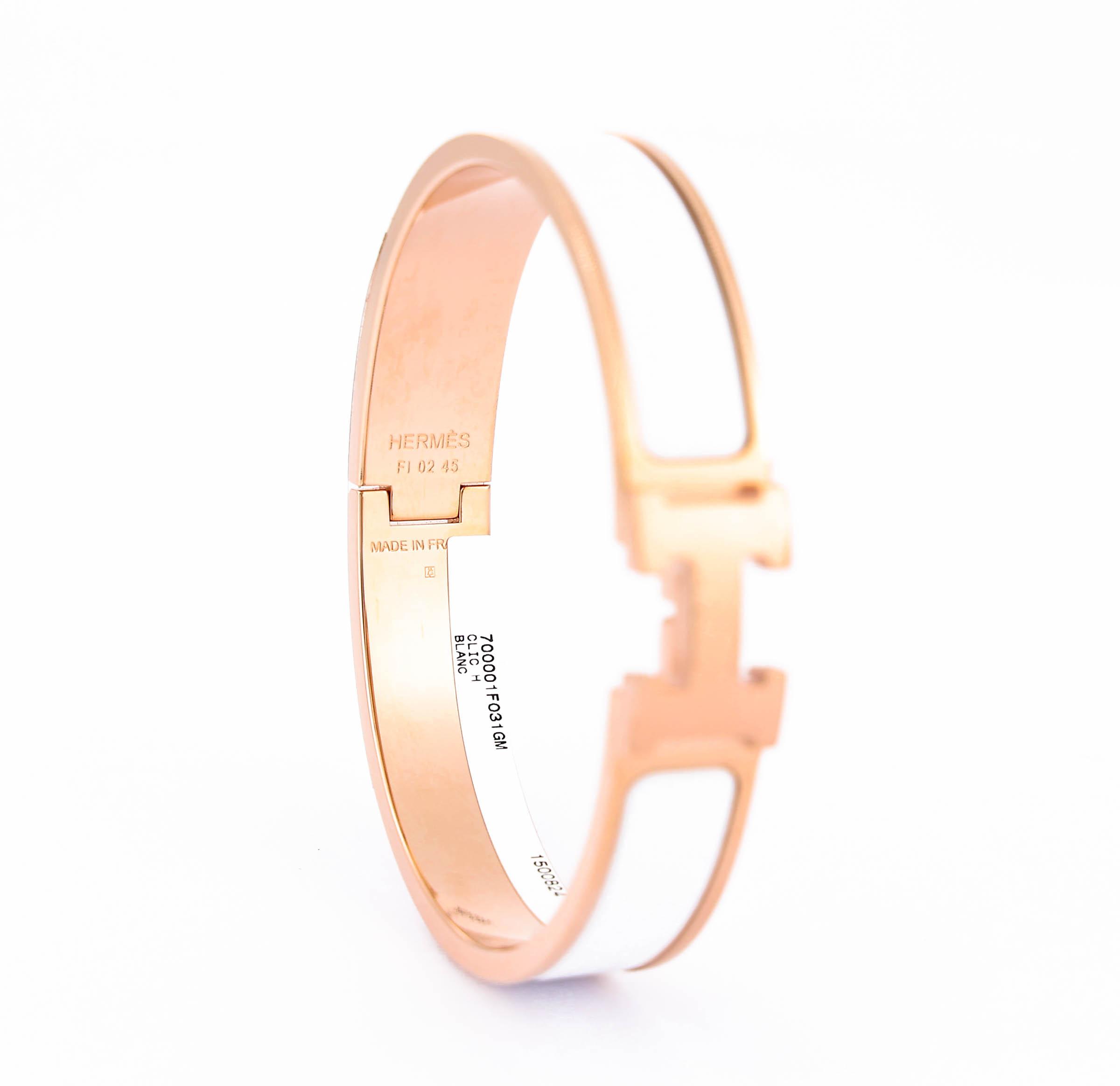 Brand New ( Rank N ) HERMÈS Clic H GM bracelet White (01) Rose Gold hardware - 8