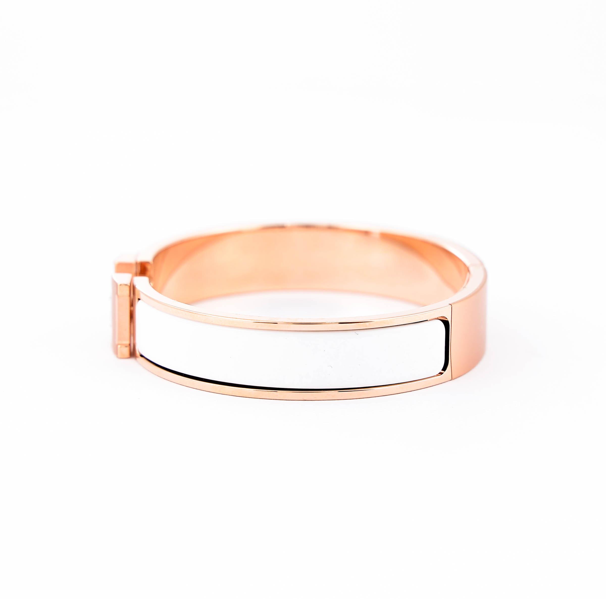 Brand New ( Rank N ) HERMÈS Clic H GM bracelet White (01) Rose Gold hardware - 4