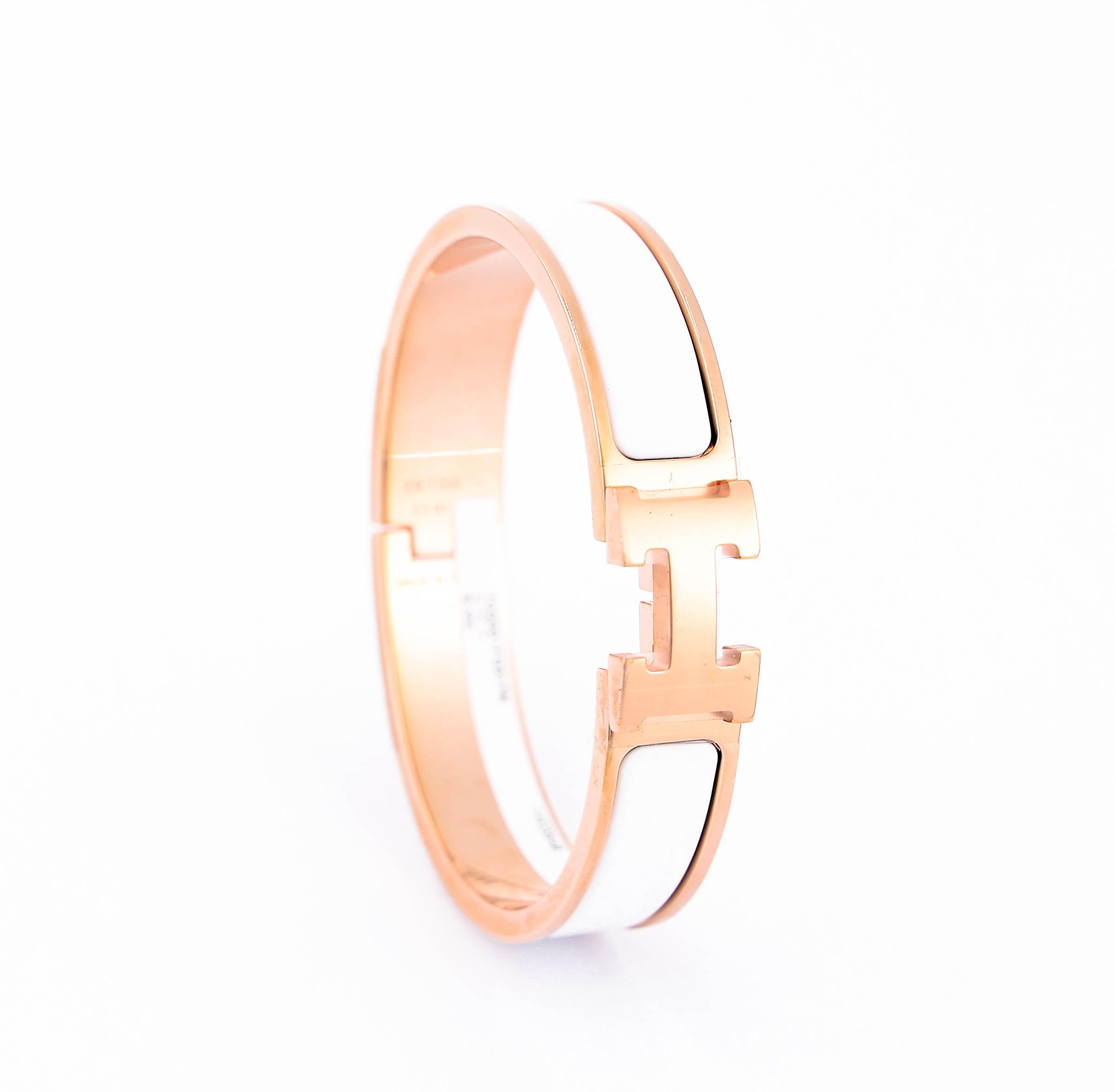 Brand New ( Rank N ) HERMÈS Clic H PM bracelet White (01) Rose Gold Rose Gold hardware - 7