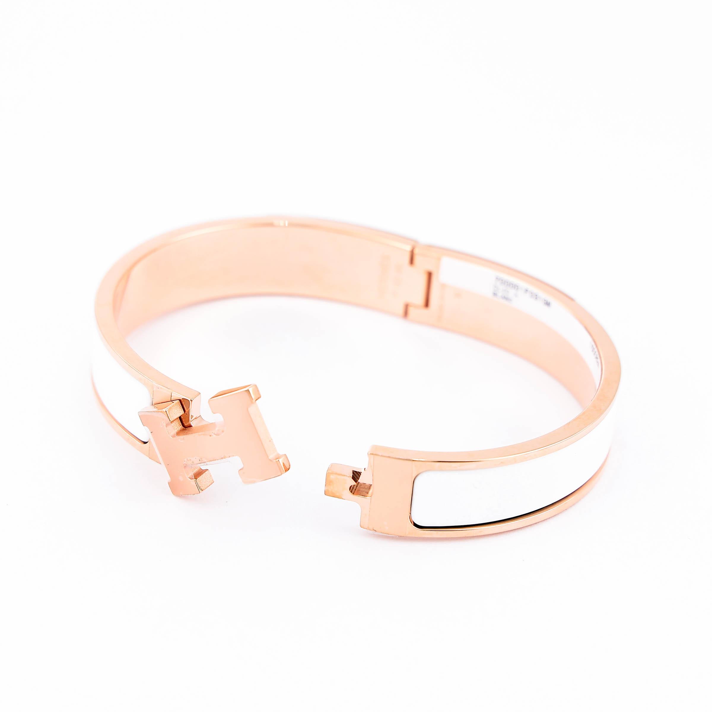 Brand New ( Rank N ) HERMÈS Clic H GM bracelet White (01) Rose Gold hardware - 10
