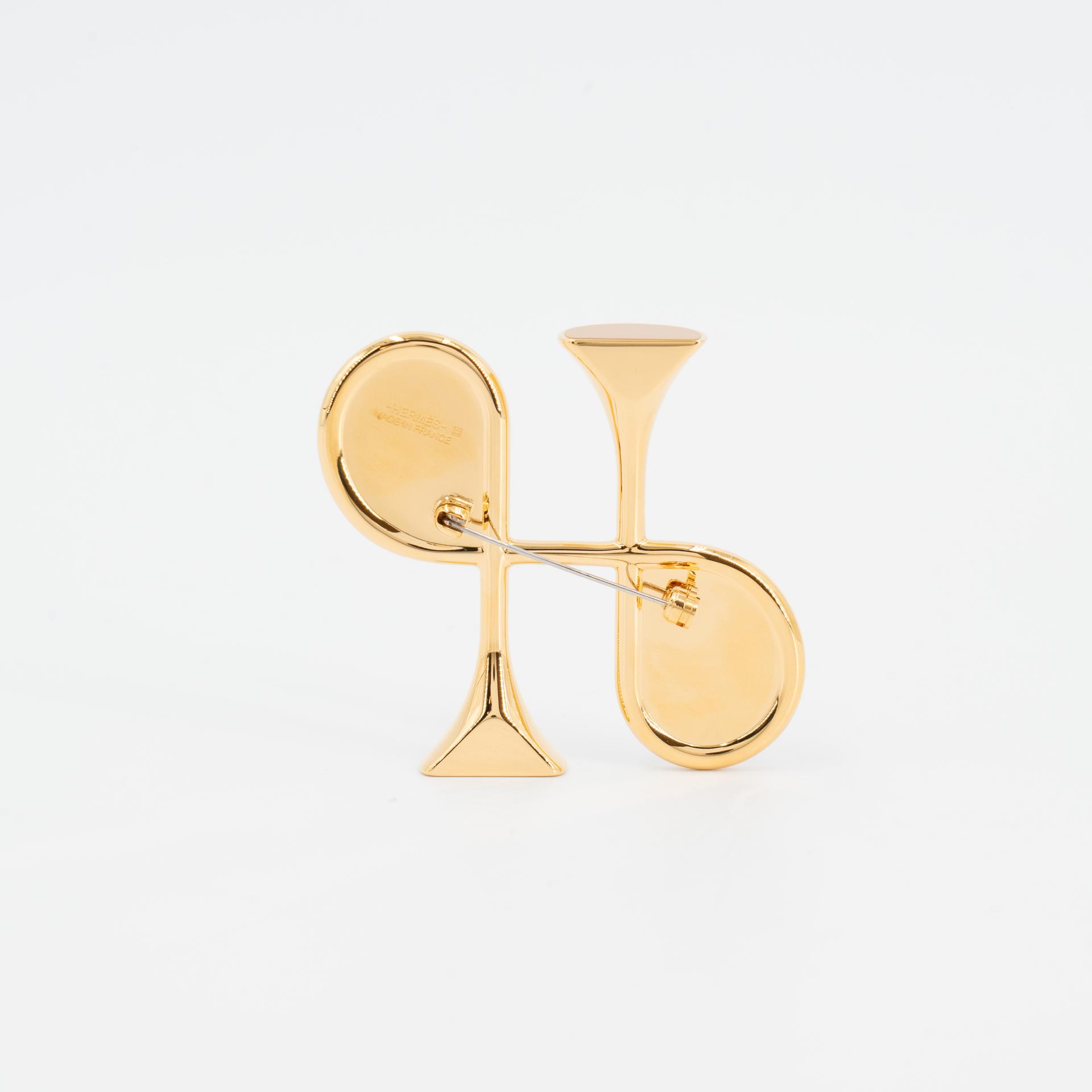 Brand New ( Rank N ) HERMÈS Cor H brooch Noir (89) Swift Gold hardware - 4