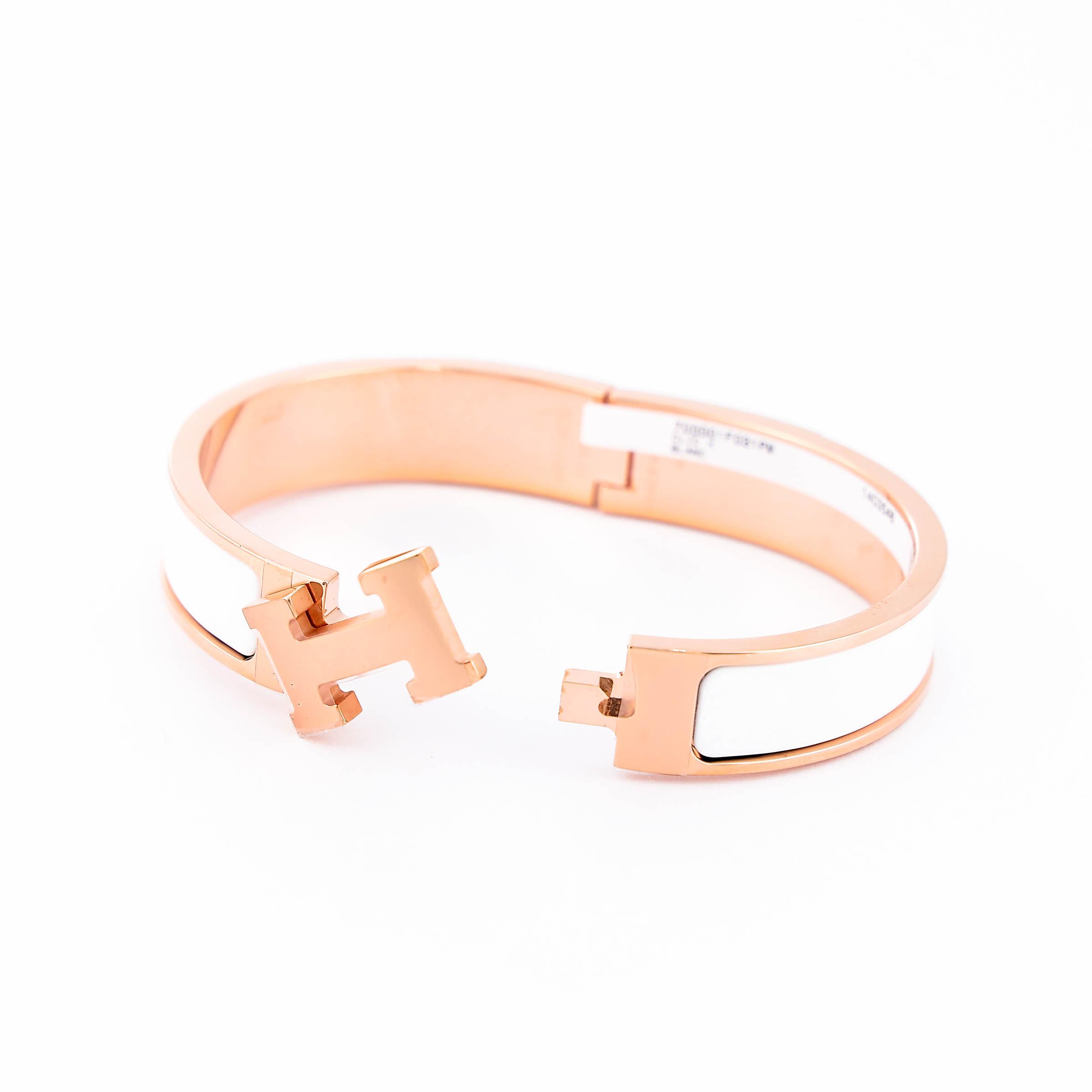 Brand New ( Rank N ) HERMÈS Clic H PM bracelet White (01) Rose Gold Rose Gold hardware - 10