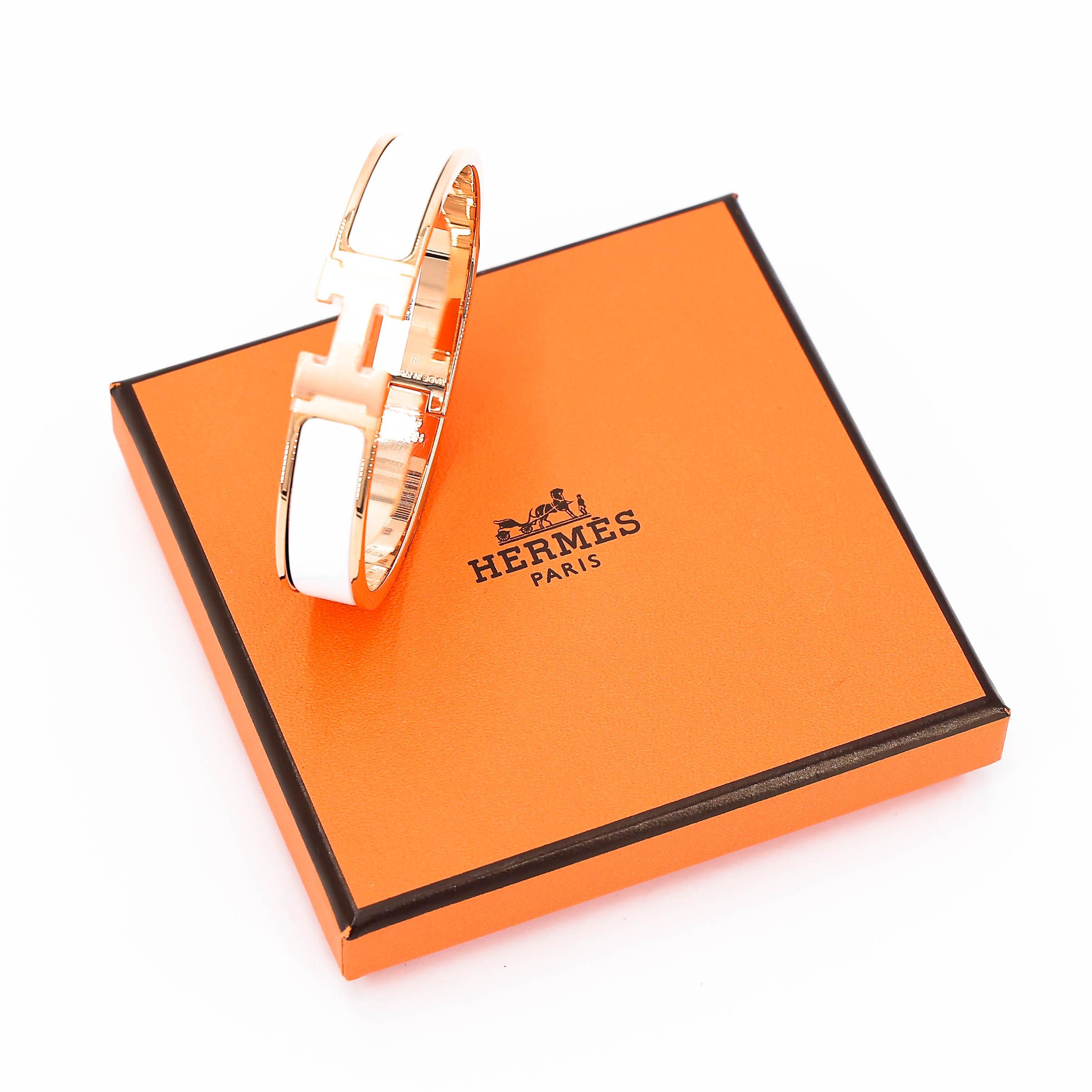 Brand New ( Rank N ) HERMÈS Clic H GM bracelet White (01) Rose Gold hardware - 3