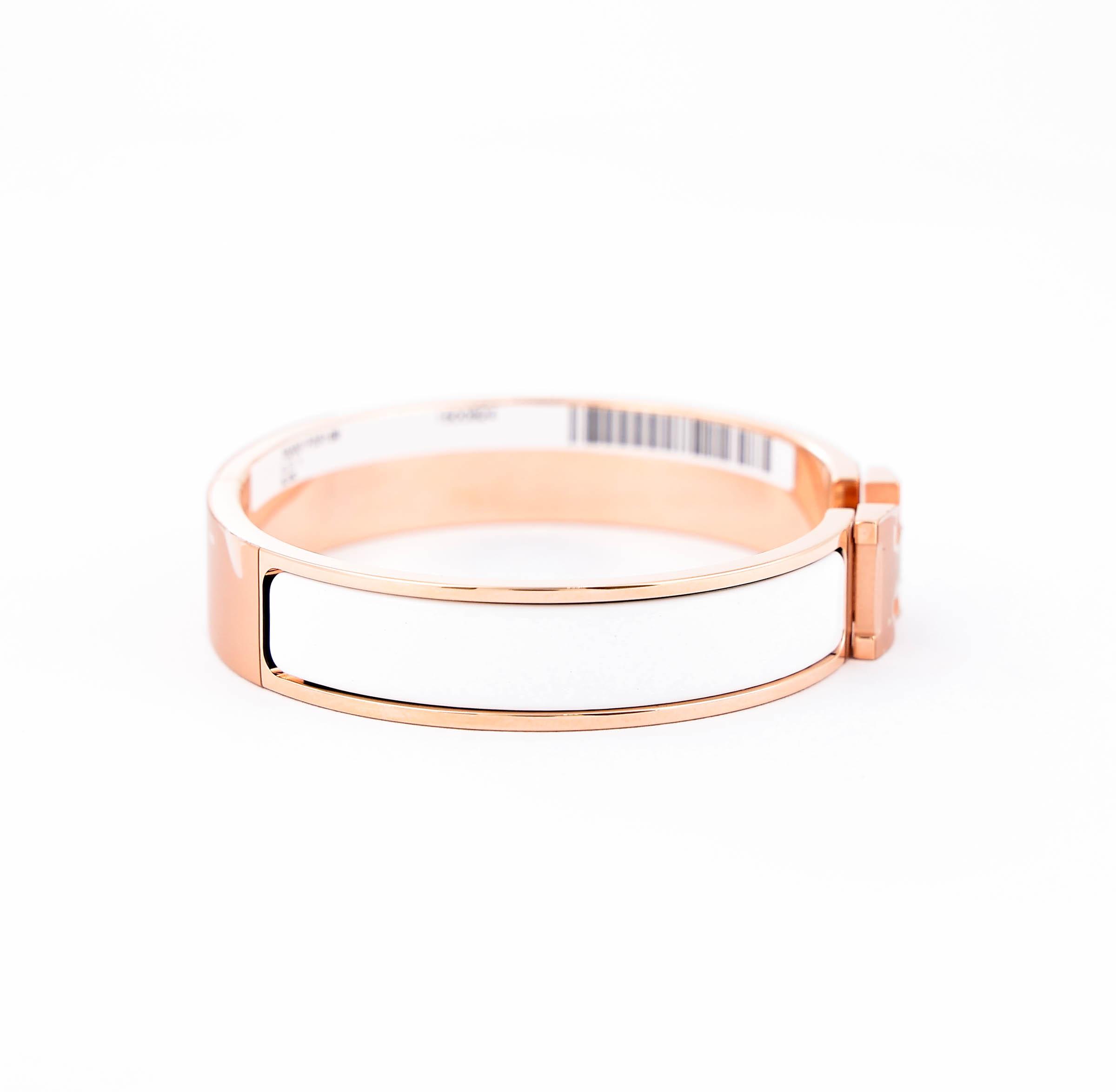 Brand New ( Rank N ) HERMÈS Clic H GM bracelet White (01) Rose Gold hardware - 6