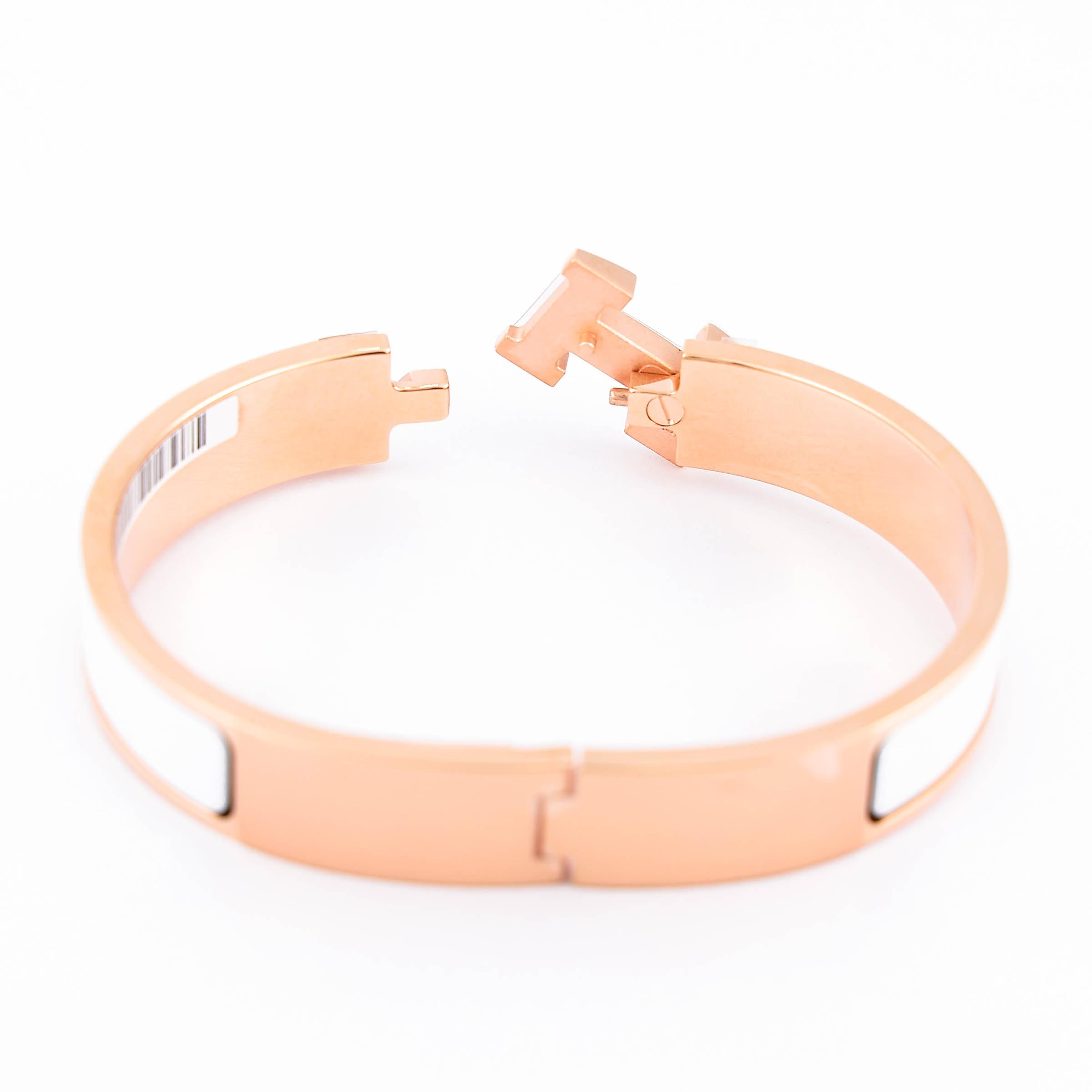 Brand New ( Rank N ) HERMÈS Clic H GM bracelet White (01) Rose Gold hardware - 11