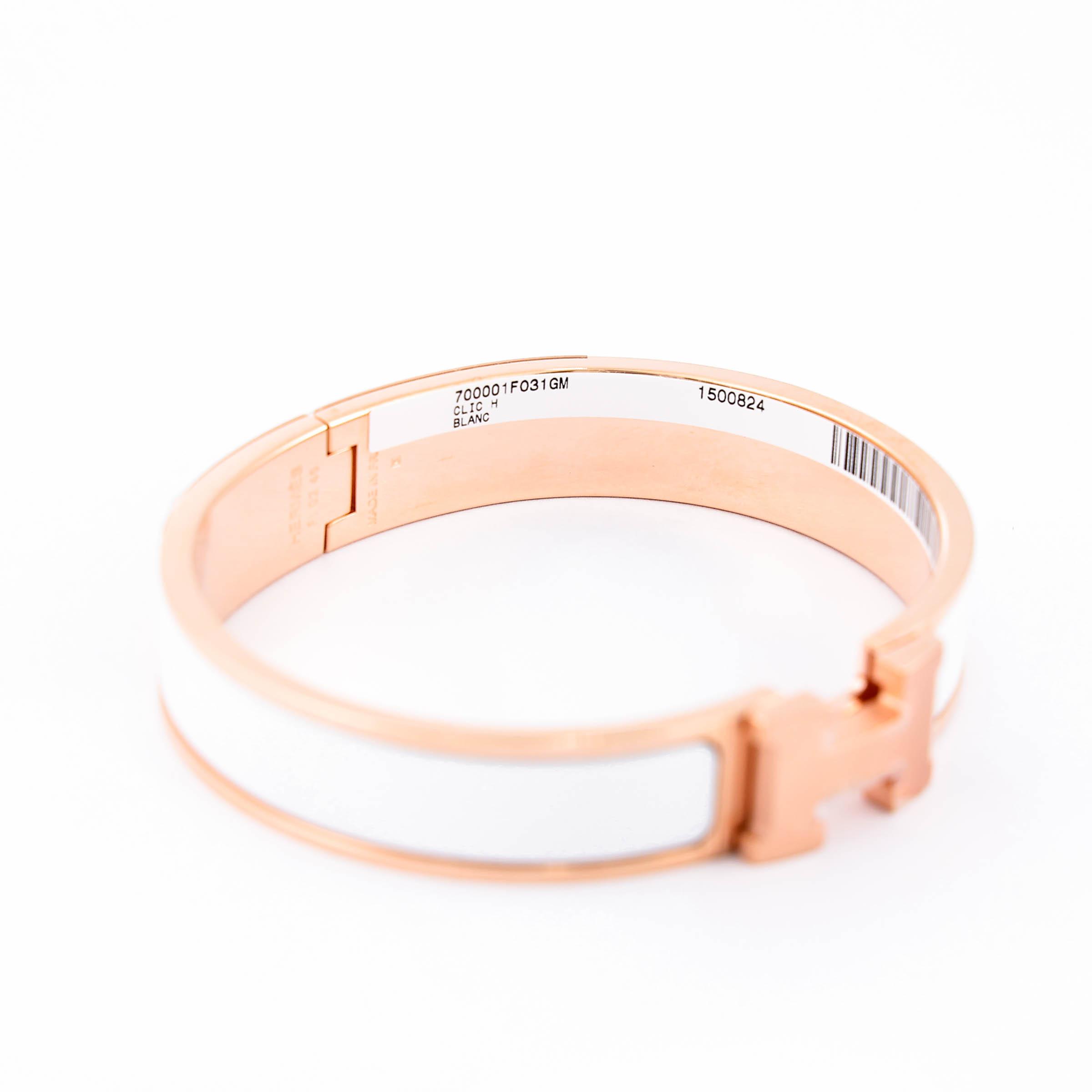 Brand New ( Rank N ) HERMÈS Clic H GM bracelet White (01) Rose Gold hardware - 9