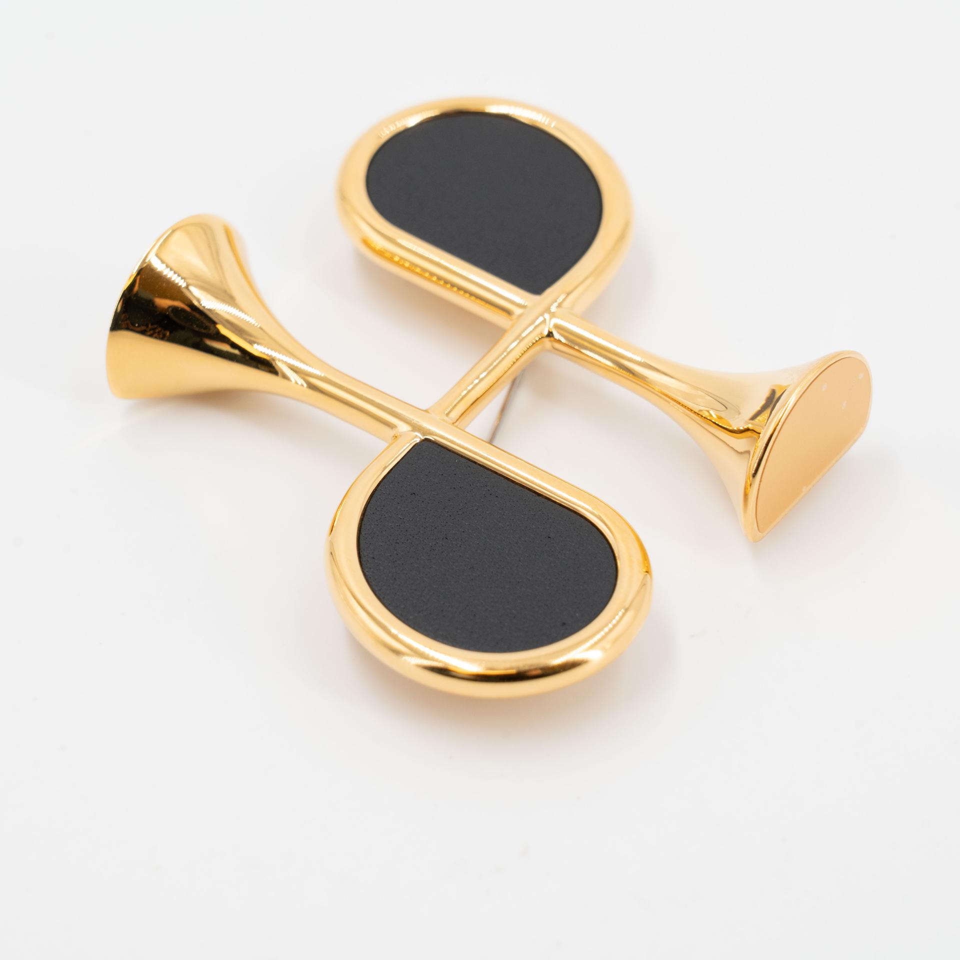 Brand New ( Rank N ) HERMÈS Cor H brooch Noir (89) Swift Gold hardware - 12