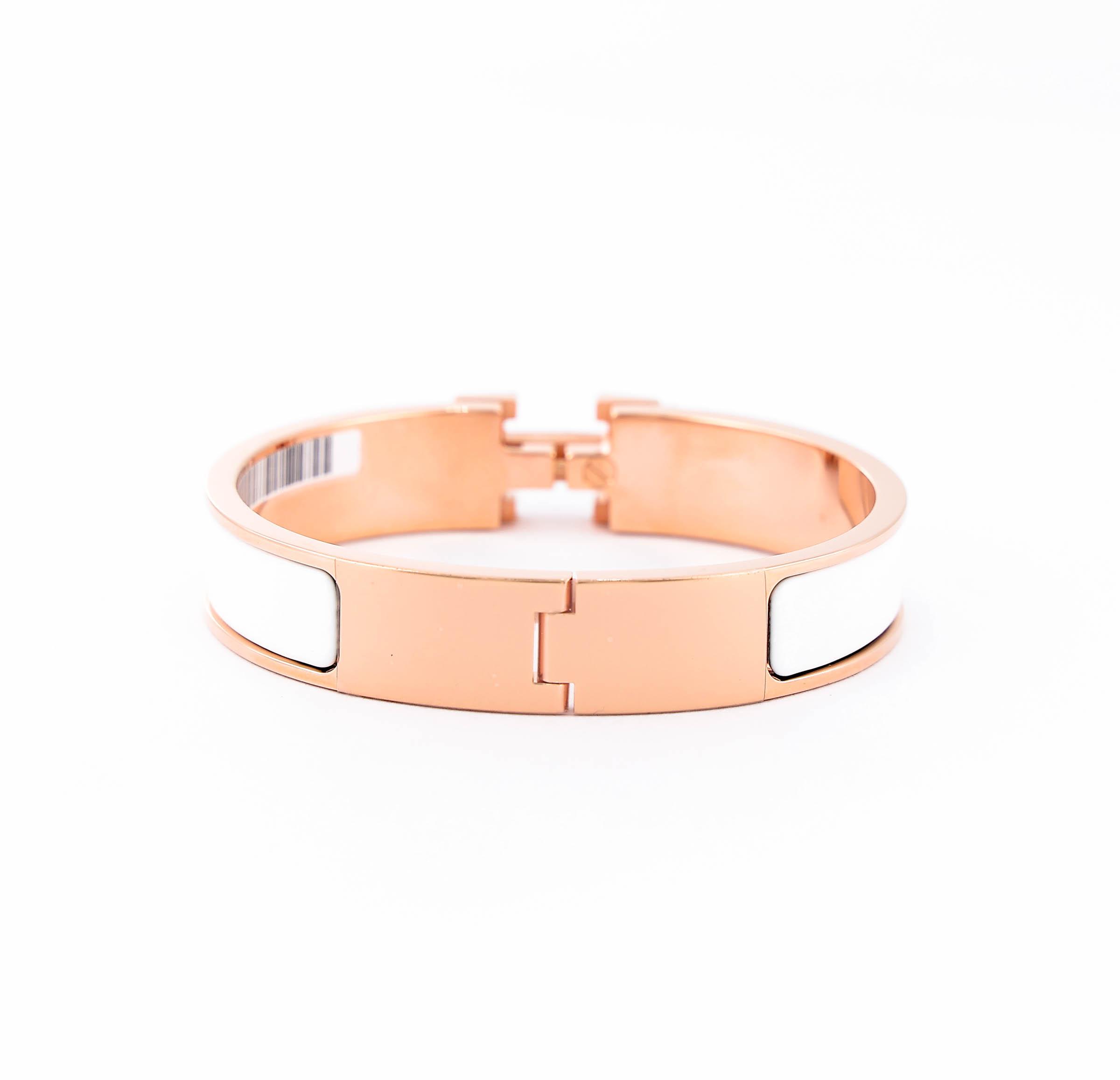 Brand New ( Rank N ) HERMÈS Clic H PM bracelet White (01) Rose Gold Rose Gold hardware - 5