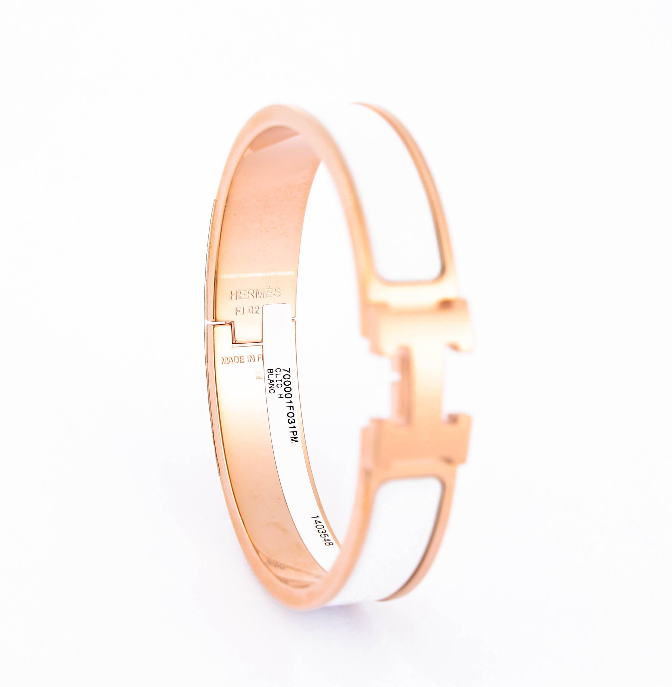Brand New ( Rank N ) HERMÈS Clic H PM bracelet White (01) Rose Gold Rose Gold hardware - 8