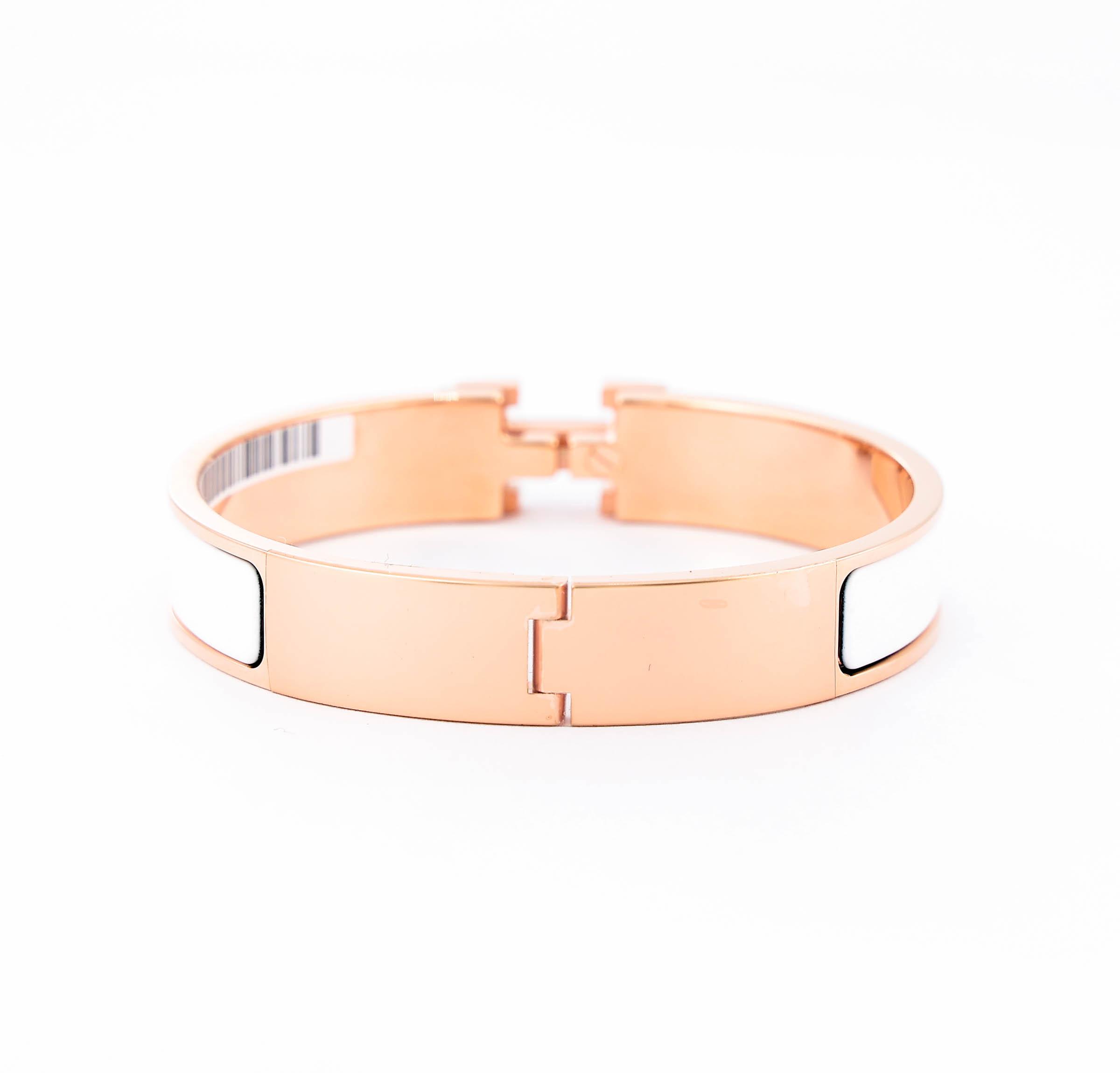 Brand New ( Rank N ) HERMÈS Clic H GM bracelet White (01) Rose Gold hardware - 5