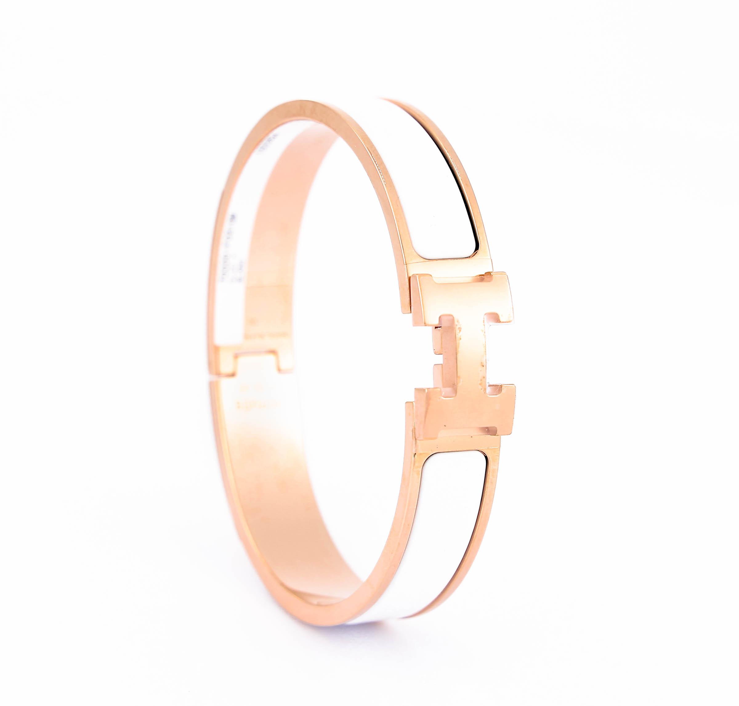 Brand New ( Rank N ) HERMÈS Clic H GM bracelet White (01) Rose Gold hardware - 7
