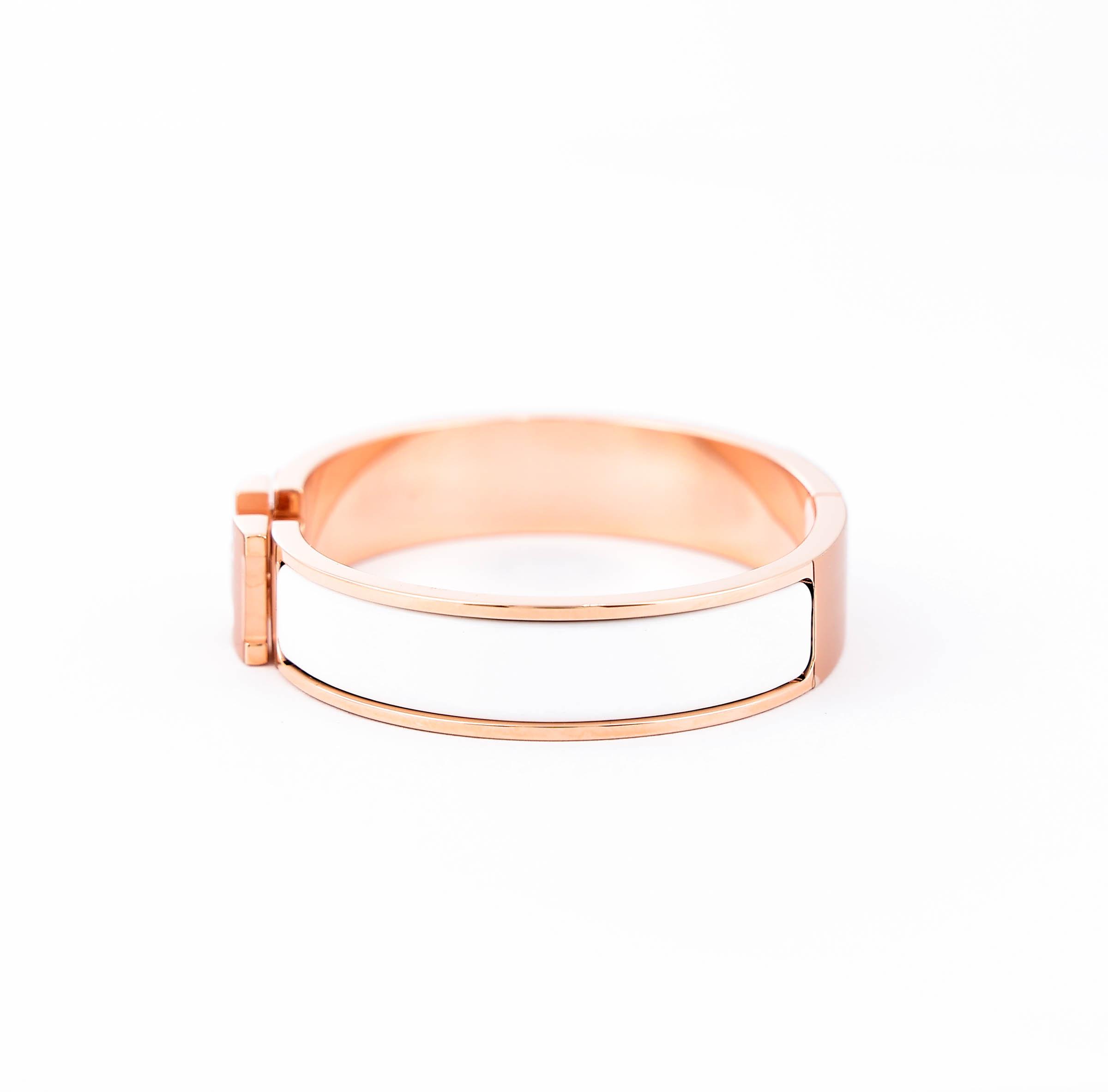 Brand New ( Rank N ) HERMÈS Clic H PM bracelet White (01) Rose Gold Rose Gold hardware - 4